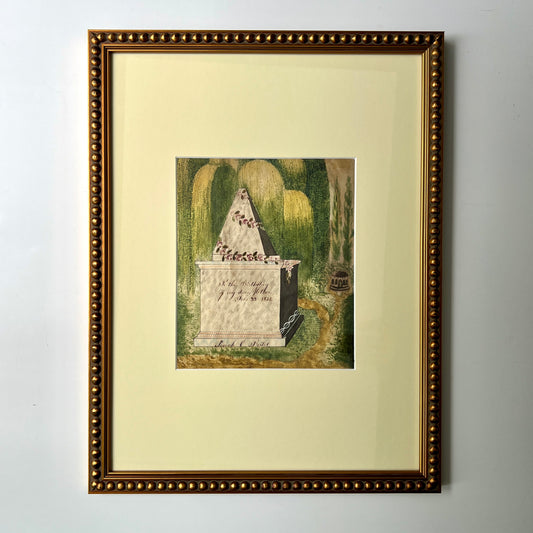 19th Century American Mourning Memorial Watercolor Painting in Gold Frame