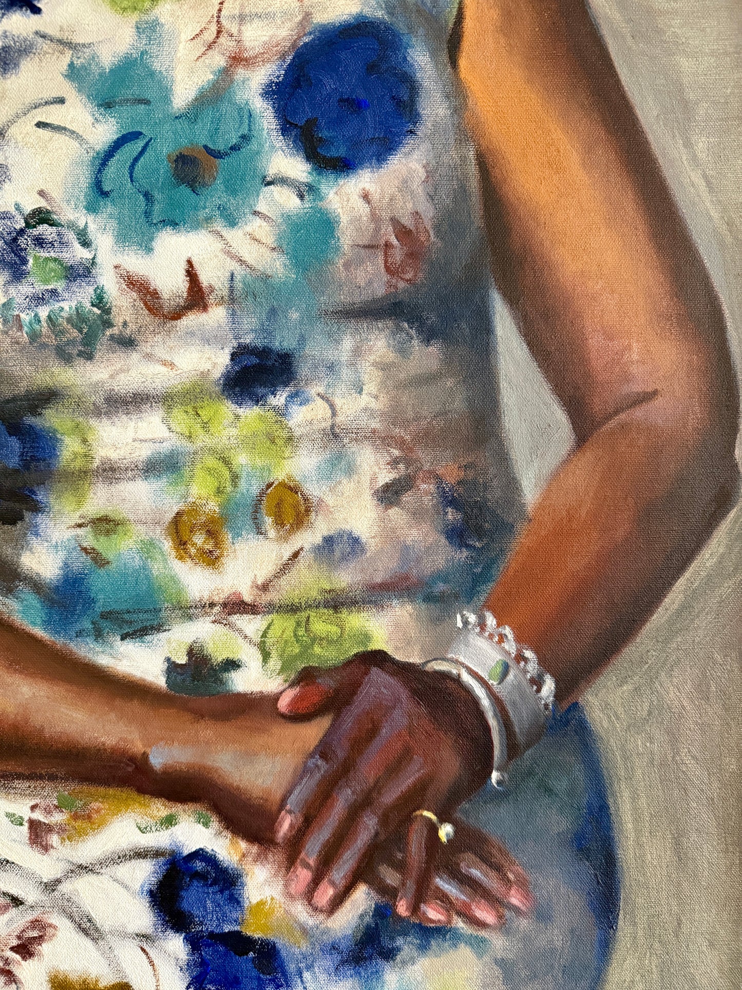 Mid Century Vintage African American Lady Portrait Oil Painting Attr. to George Dangman in Gold Frame