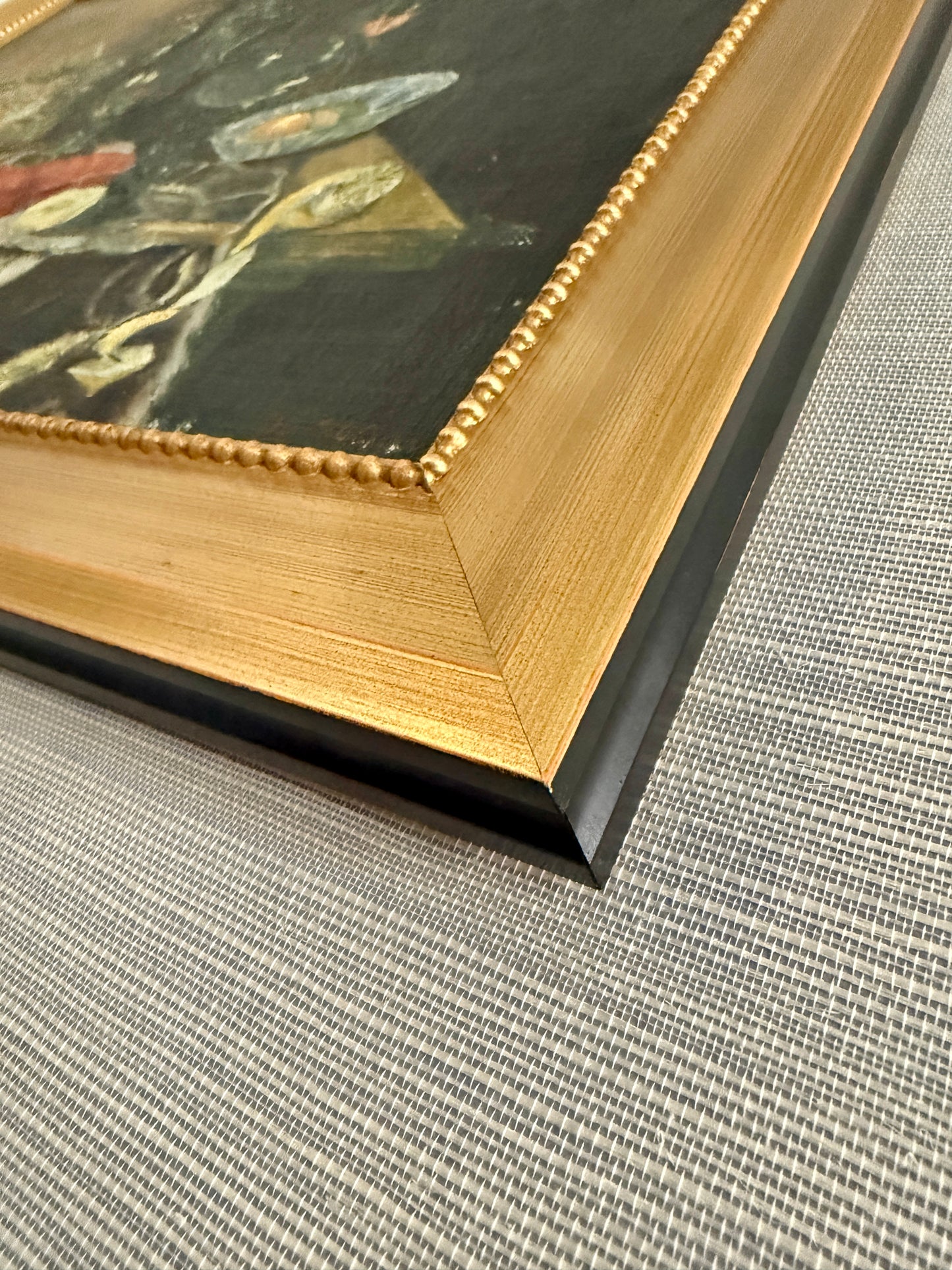 1960 Elaborate Tabletop Still Life with Lobster Oil Painting in Gold Frame