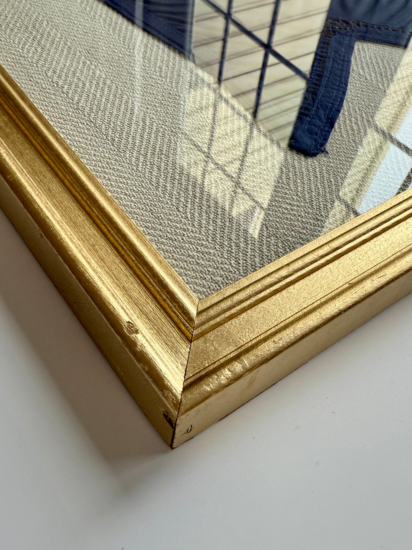 Vintage "Z" Nautical Yacht Flag on Tan Herringbone Fabric in Gold Frame