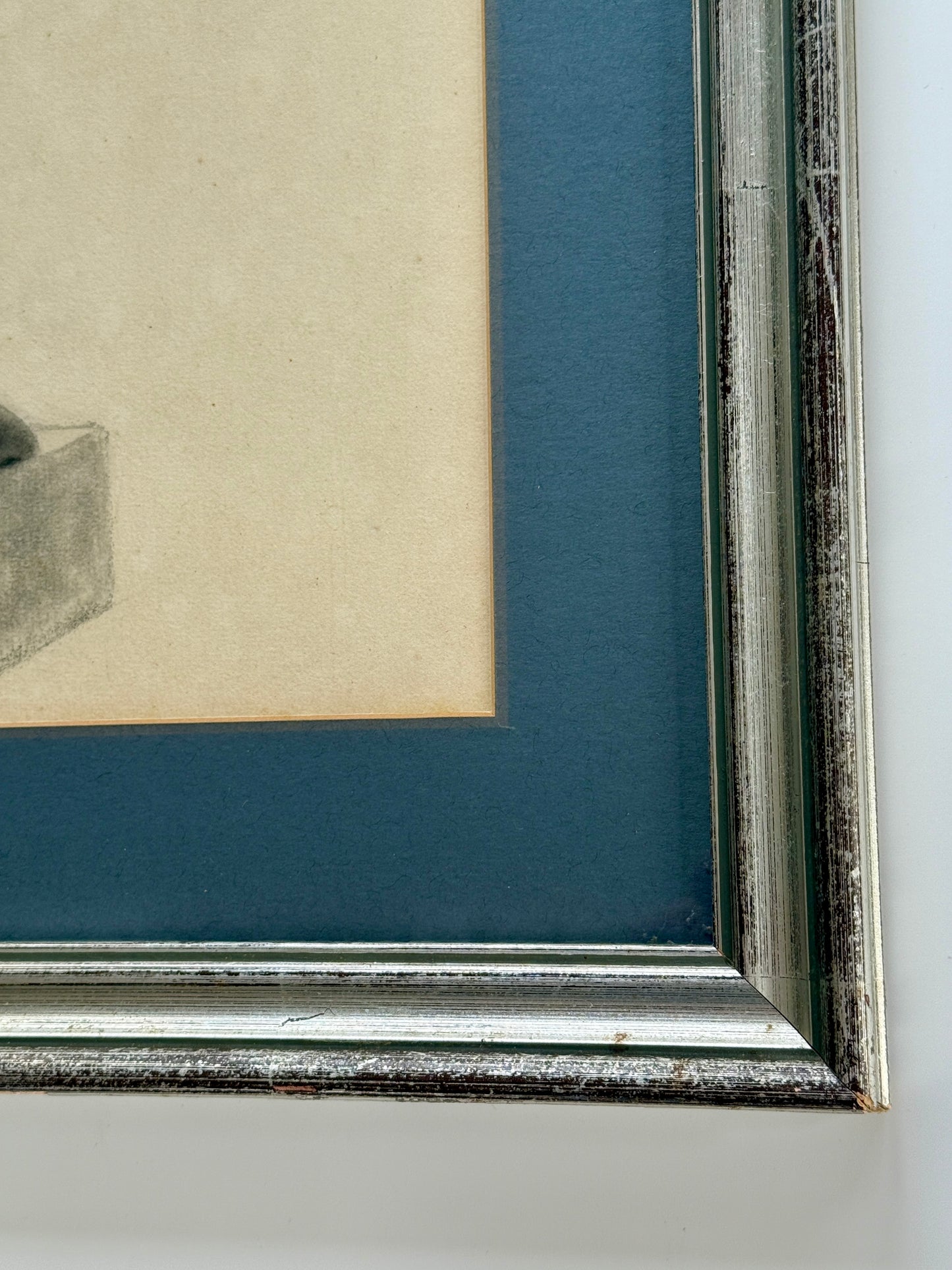 Exceptional Young Male Nude Pencil Drawing in Silver Frame