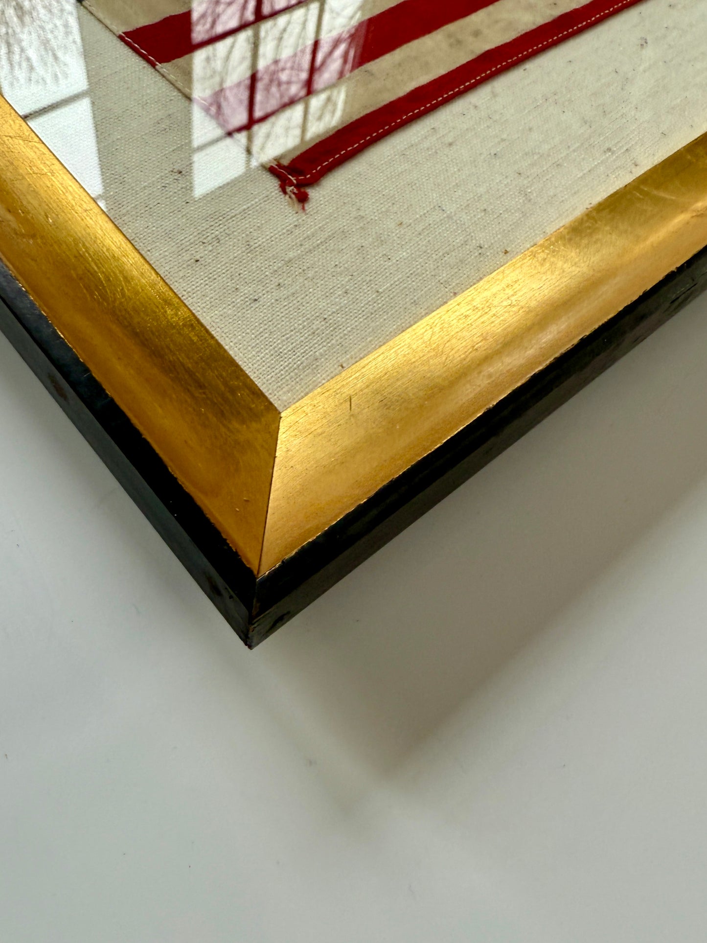 Vintage 50 Star American Parade Flag on Duck Cloth Fabric in Gold and Black Frame