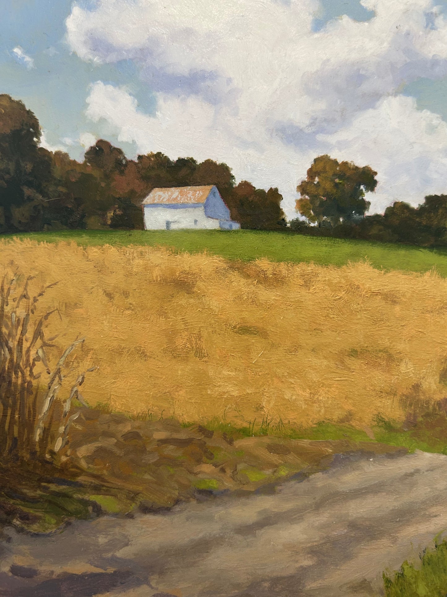 Anthony R. Thompson Old Barn on the Hill Country Landscape Oil Painting in Gold Frame