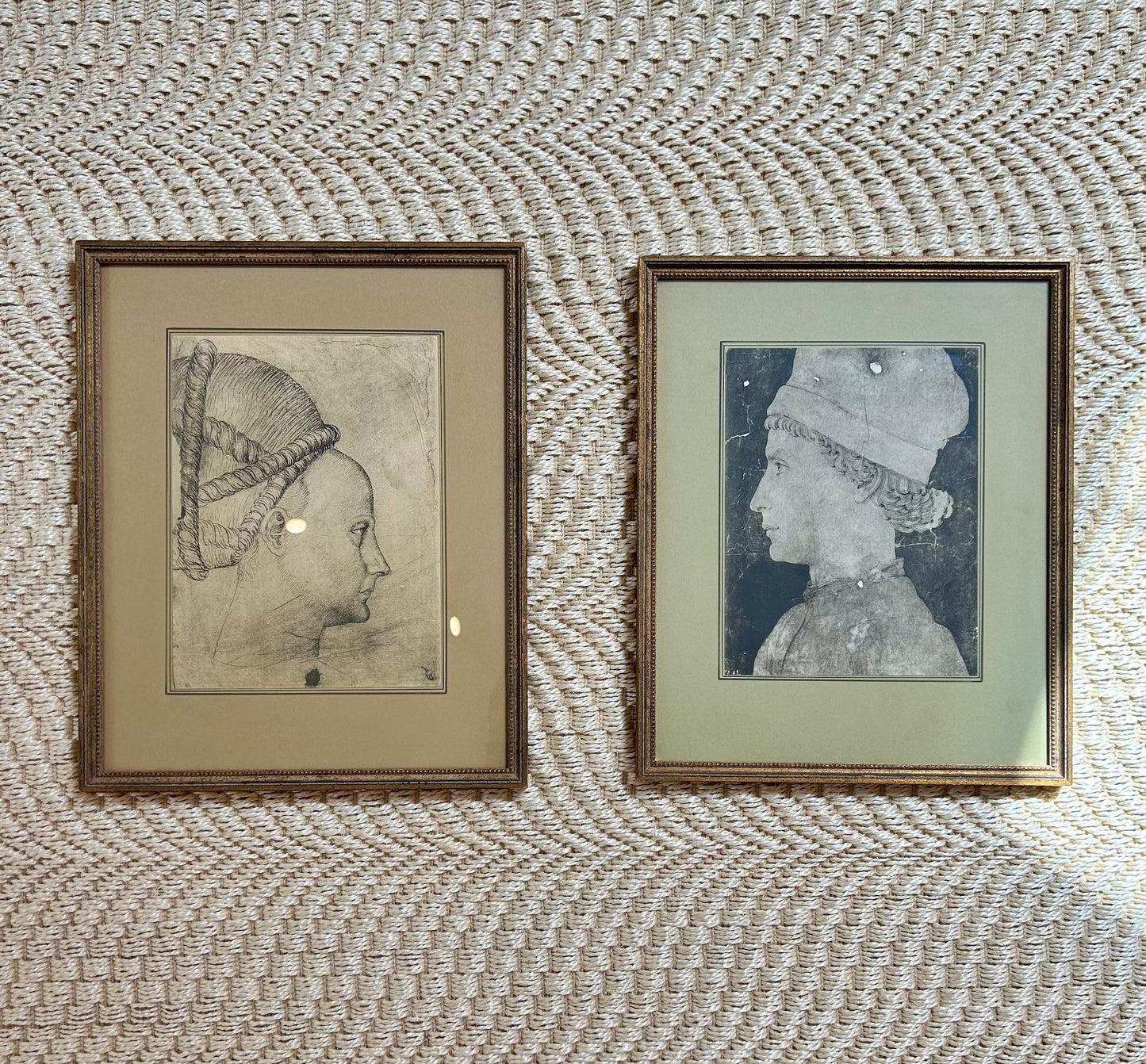 Pair of 15th Century Portrait Prints by Pisanello and Piero della Francesca in Gold Frames