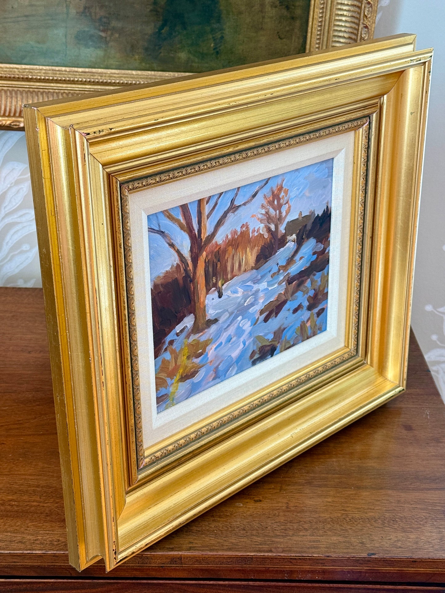 Scott Moore Uphill Path Winter Landscape Oil Painting in Gold Frame
