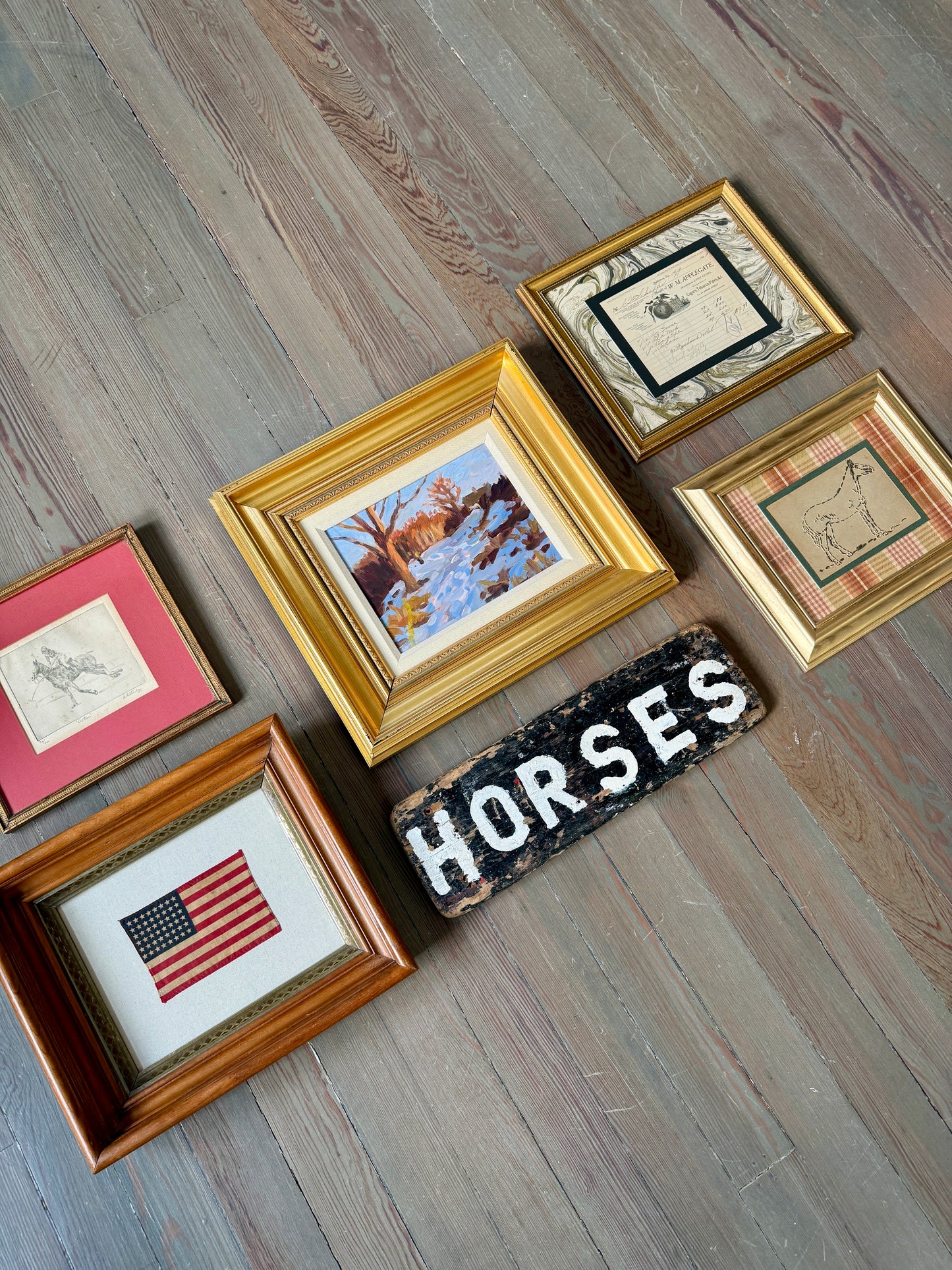 Vintage Benjamin Franklin Quilting Stencil on Plaid in Gold Frame