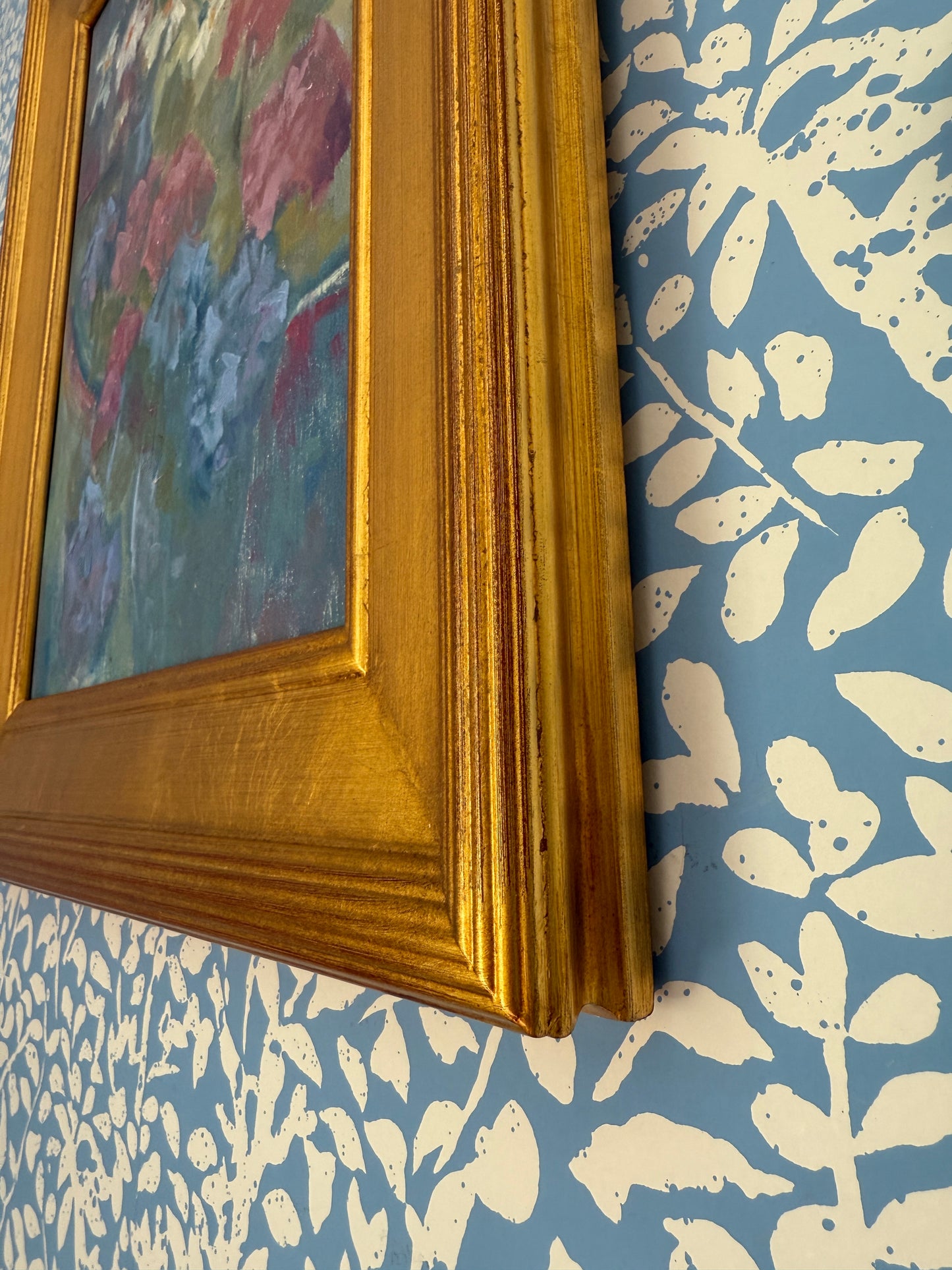 Vintage Hydrangea Floral Still Life Oil Painting in Gold Frame