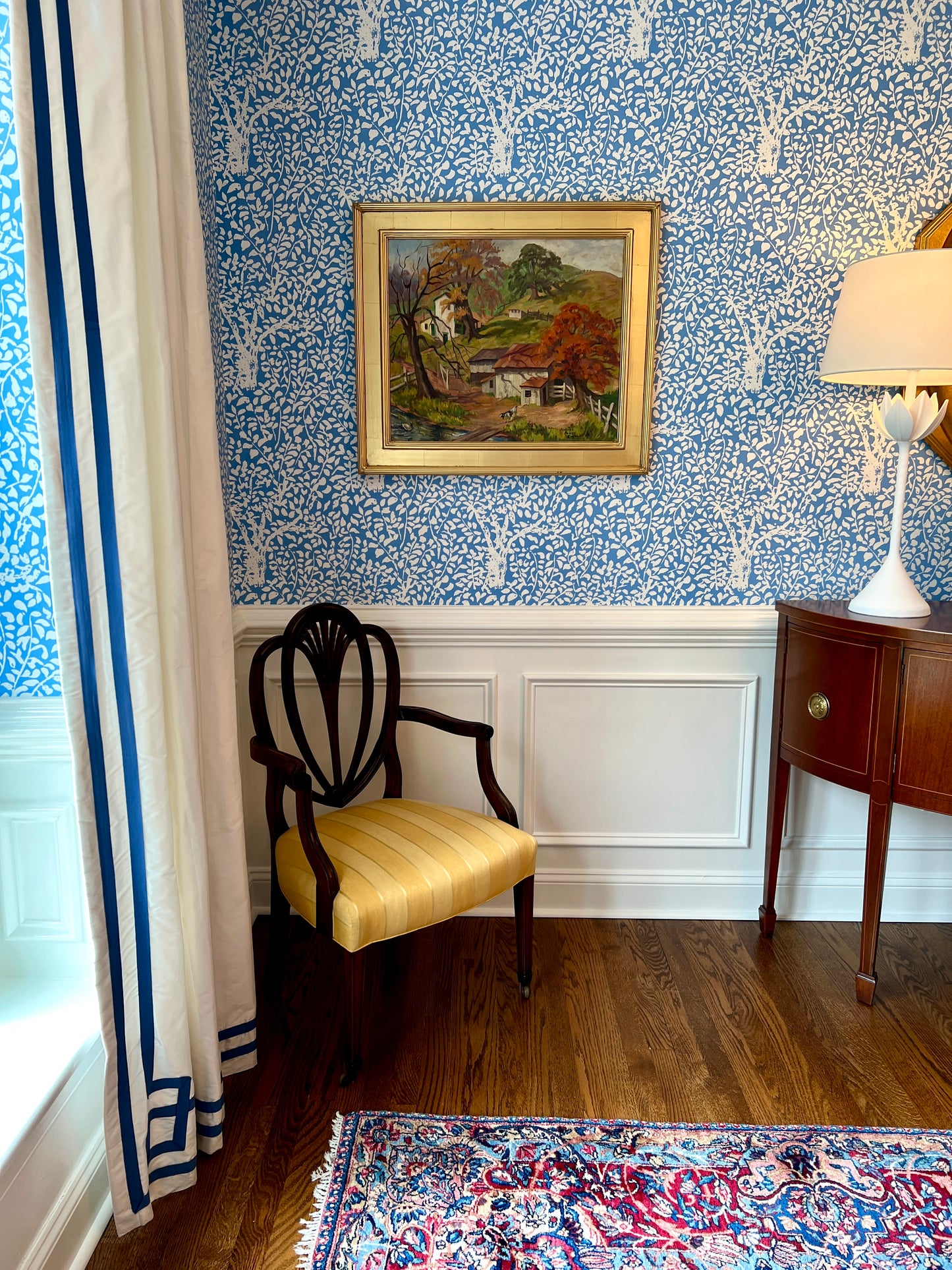 Florence Prince Ewing (American, 1898-1965) Oil Painting of Colorful Farm Landscape in Gold Frame