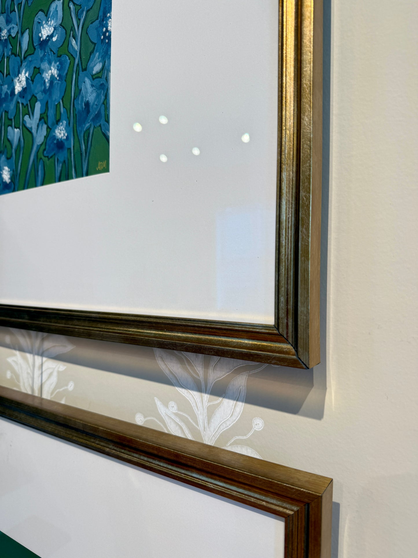 Alison Diamond McElroy Blue and Green with Envy I Abstract Floral Painting in Gold Frame