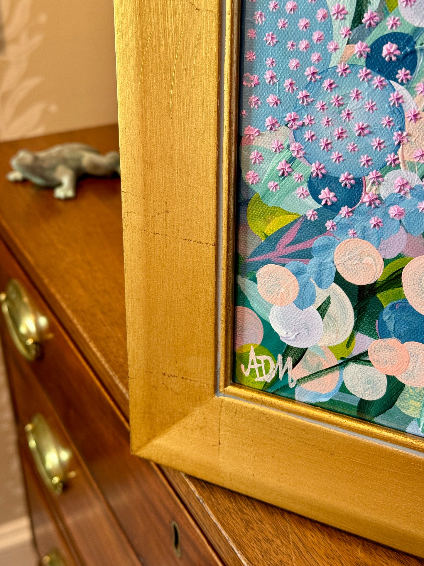 Alison Diamond McElroy Dreaming in Pink I Abstract Floral Painting in Gold Frame