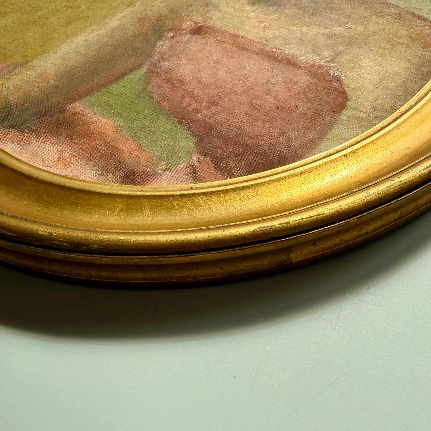 Vintage Mid Century American Young Lady Portrait Oil Painting in Gold Oval Frame