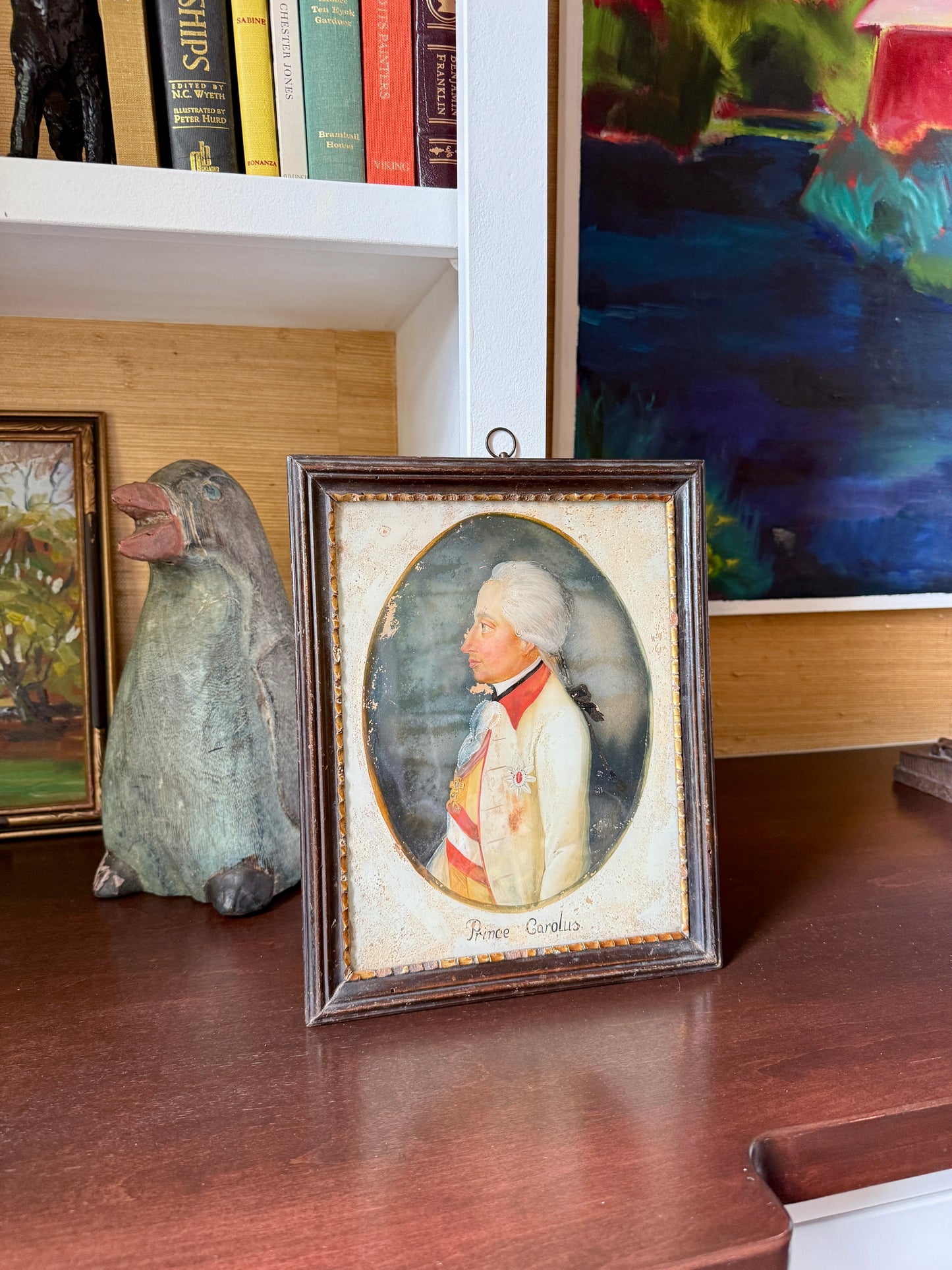 Reverse Painted Portrait of Prince Carolus of Sweden in Antique Frame