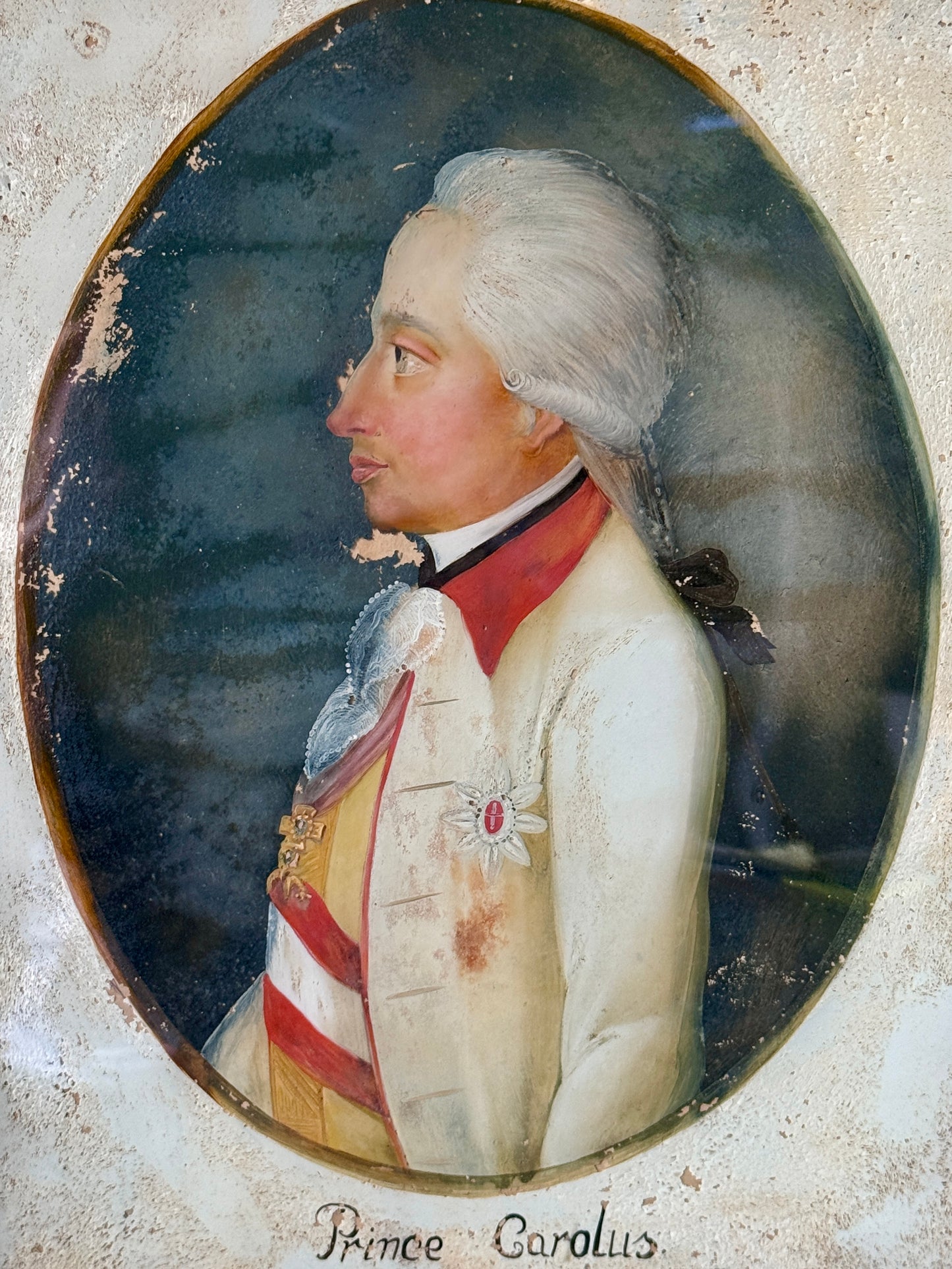 Reverse Painted Portrait of Prince Carolus of Sweden in Antique Frame
