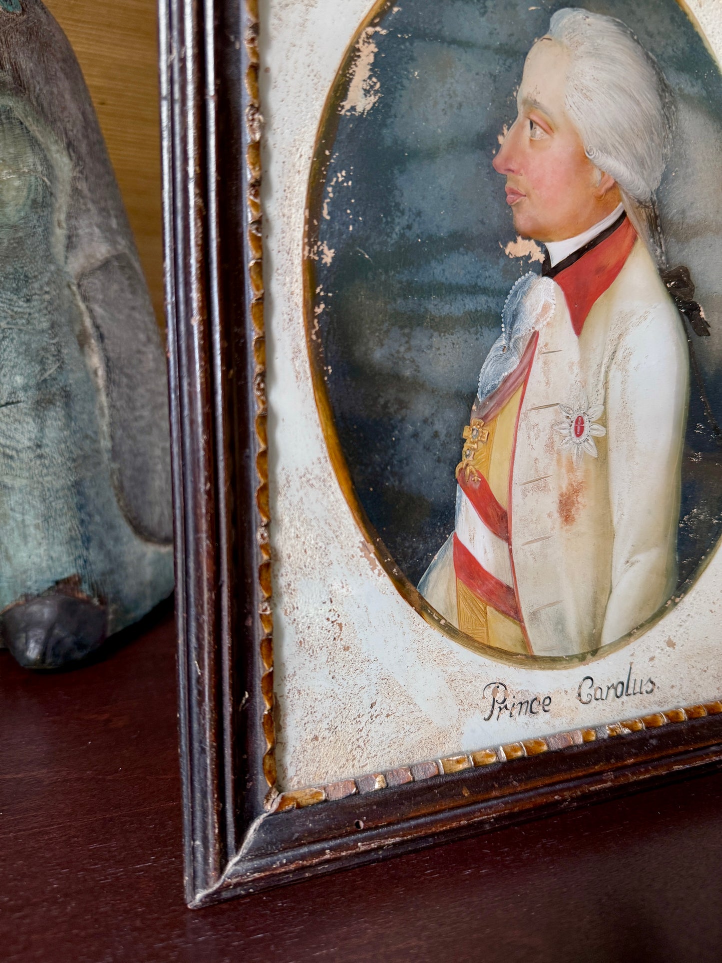 Reverse Painted Portrait of Prince Carolus of Sweden in Antique Frame