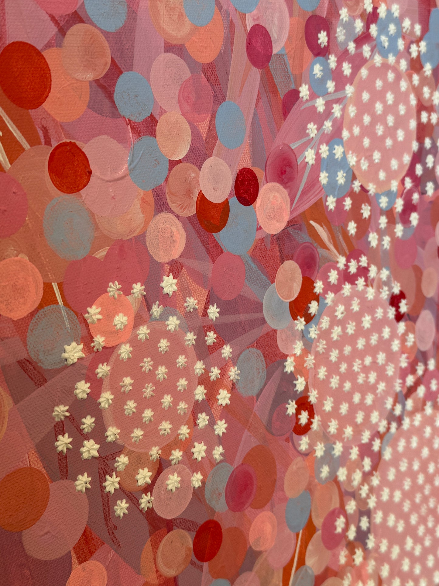 Alison Diamond McElroy Go Pink or Go Home Abstract Floral Painting in White Floater Frame