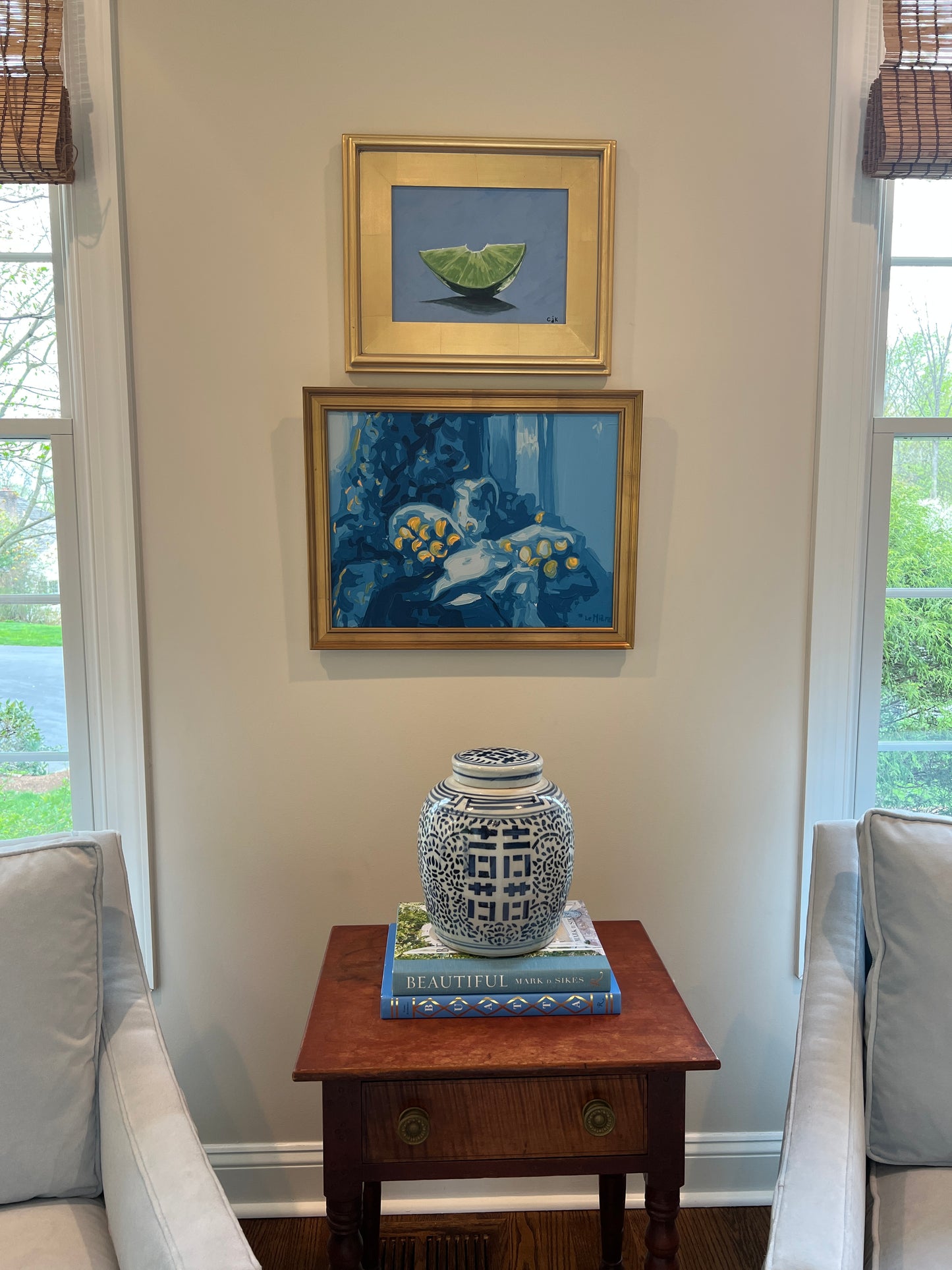 Phillipe LeMiere Modern Lemons Interior Still Life Oil Painting in Gold Frame