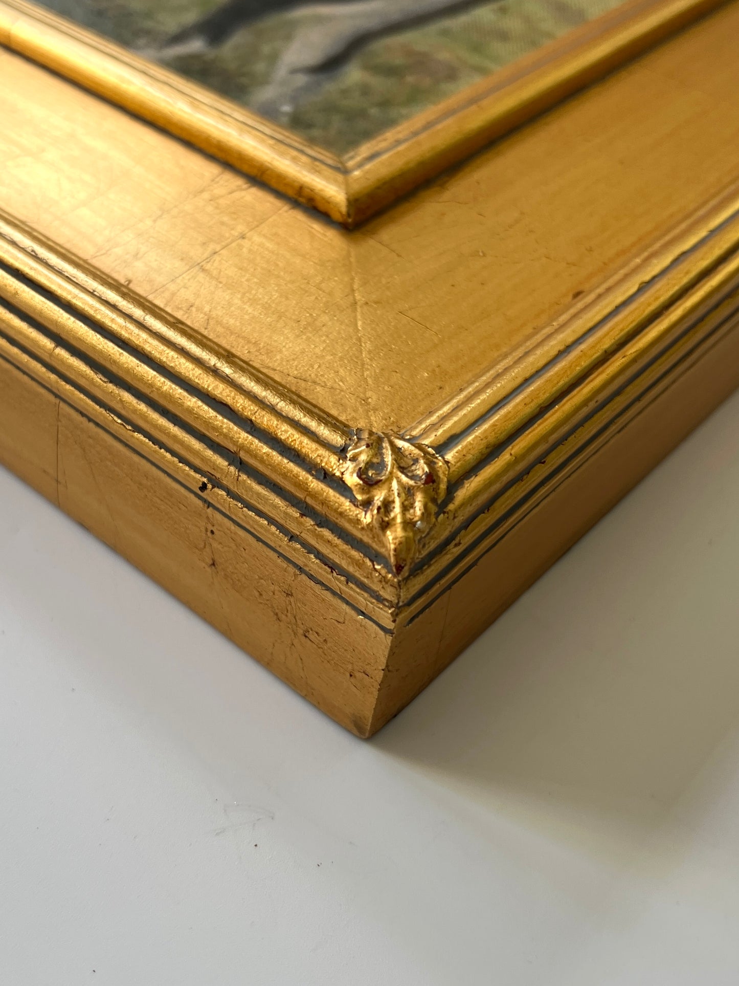 Mid Century Cow Portrait Oil Painting in Gold Frame