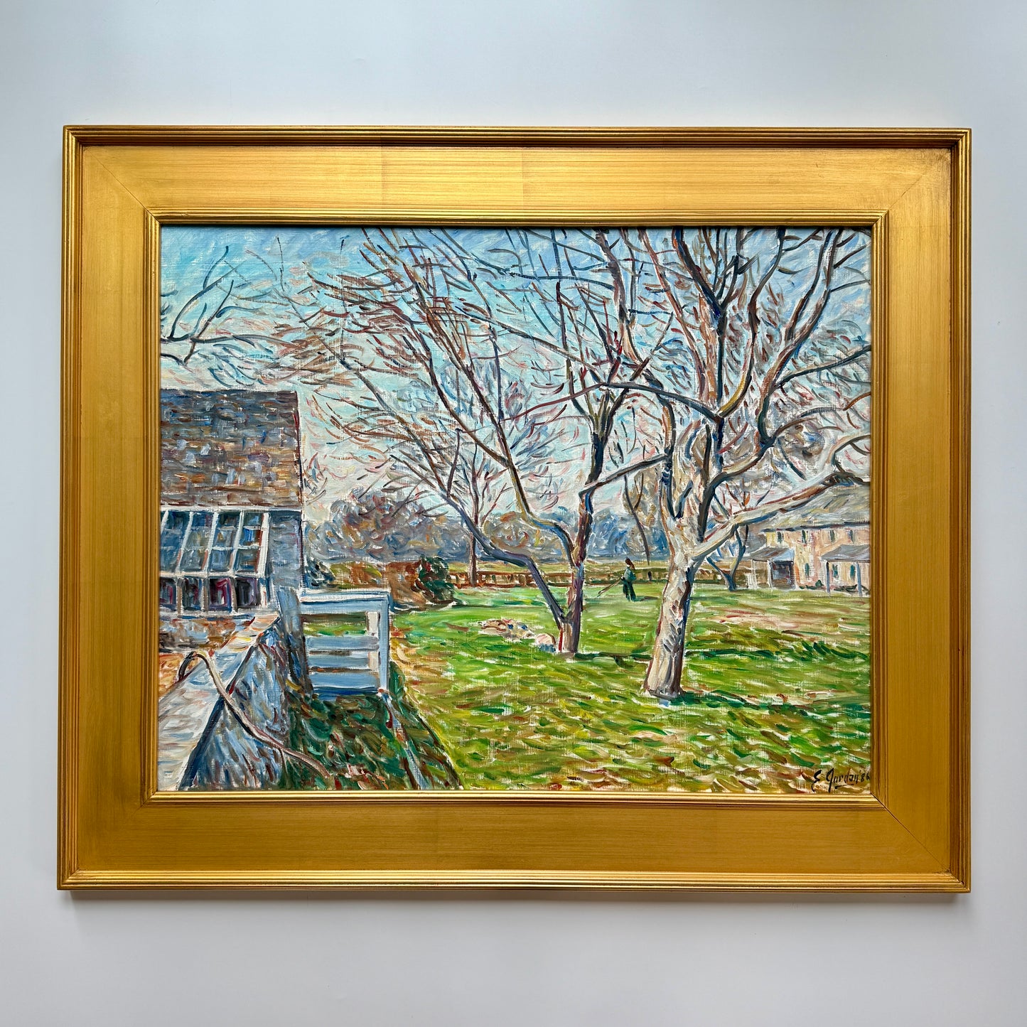 Edmund Jordan March Landscape at Hope Lodge Montgomery County Pennsylvania Oil Painting in Gold Frame