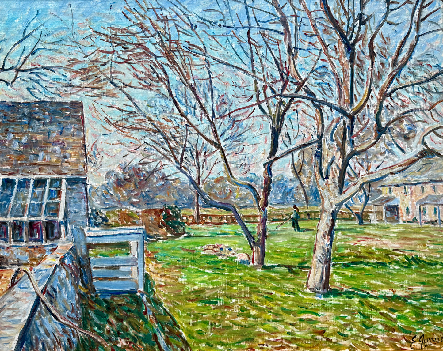 Edmund Jordan March Landscape at Hope Lodge Montgomery County Pennsylvania Oil Painting in Gold Frame