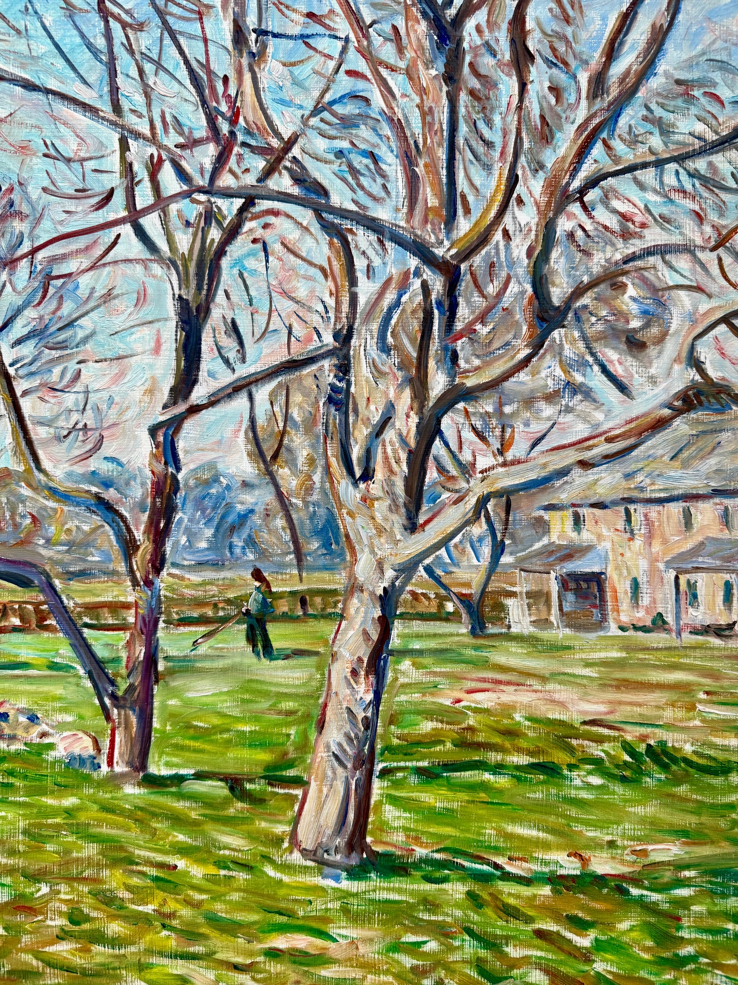 Edmund Jordan March Landscape at Hope Lodge Montgomery County Pennsylvania Oil Painting in Gold Frame
