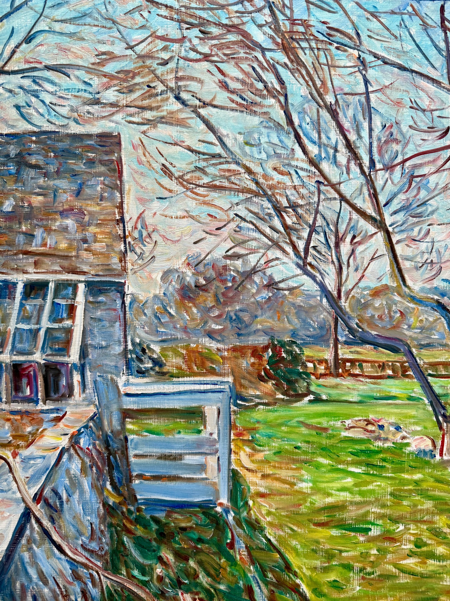 Edmund Jordan March Landscape at Hope Lodge Montgomery County Pennsylvania Oil Painting in Gold Frame