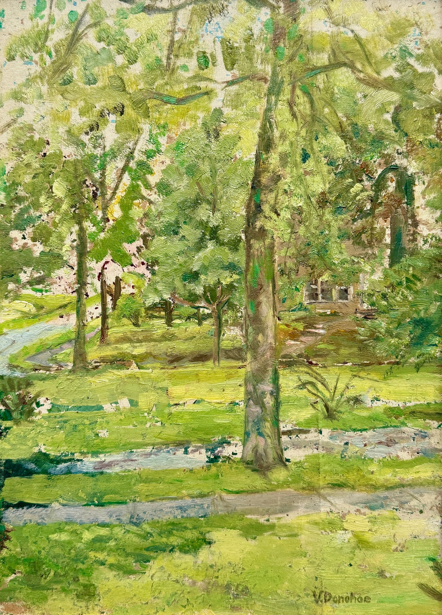 Victoria Donohue Narbrook Park Pennsylvania Landscape and Stone House Oil Painting in Gold Frame