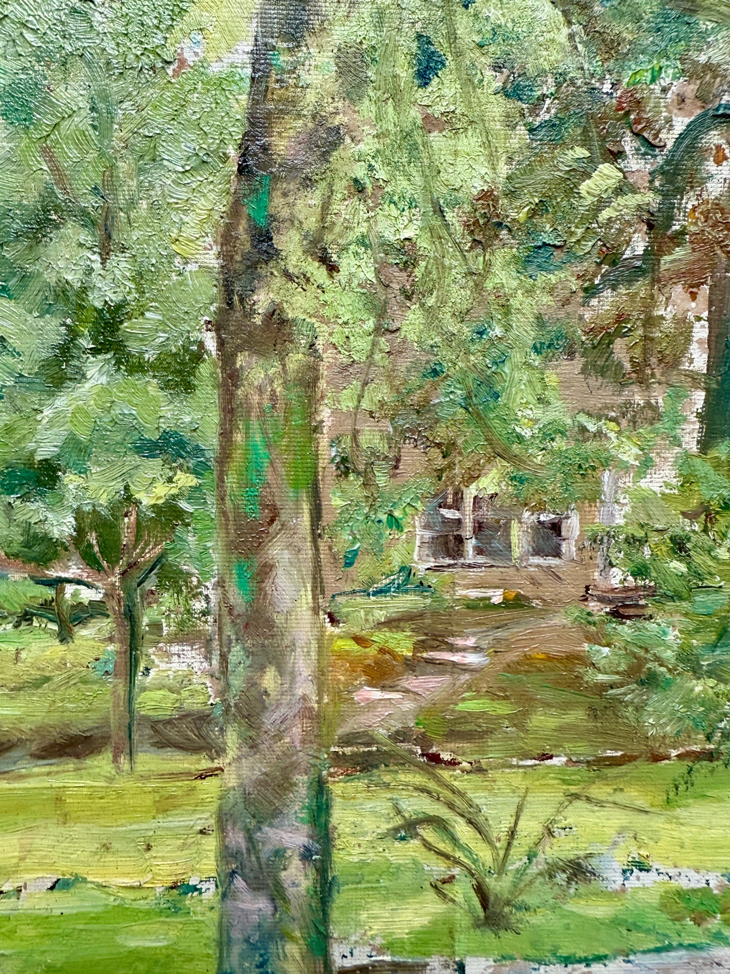 Victoria Donohue Narbrook Park Pennsylvania Landscape and Stone House Oil Painting in Gold Frame