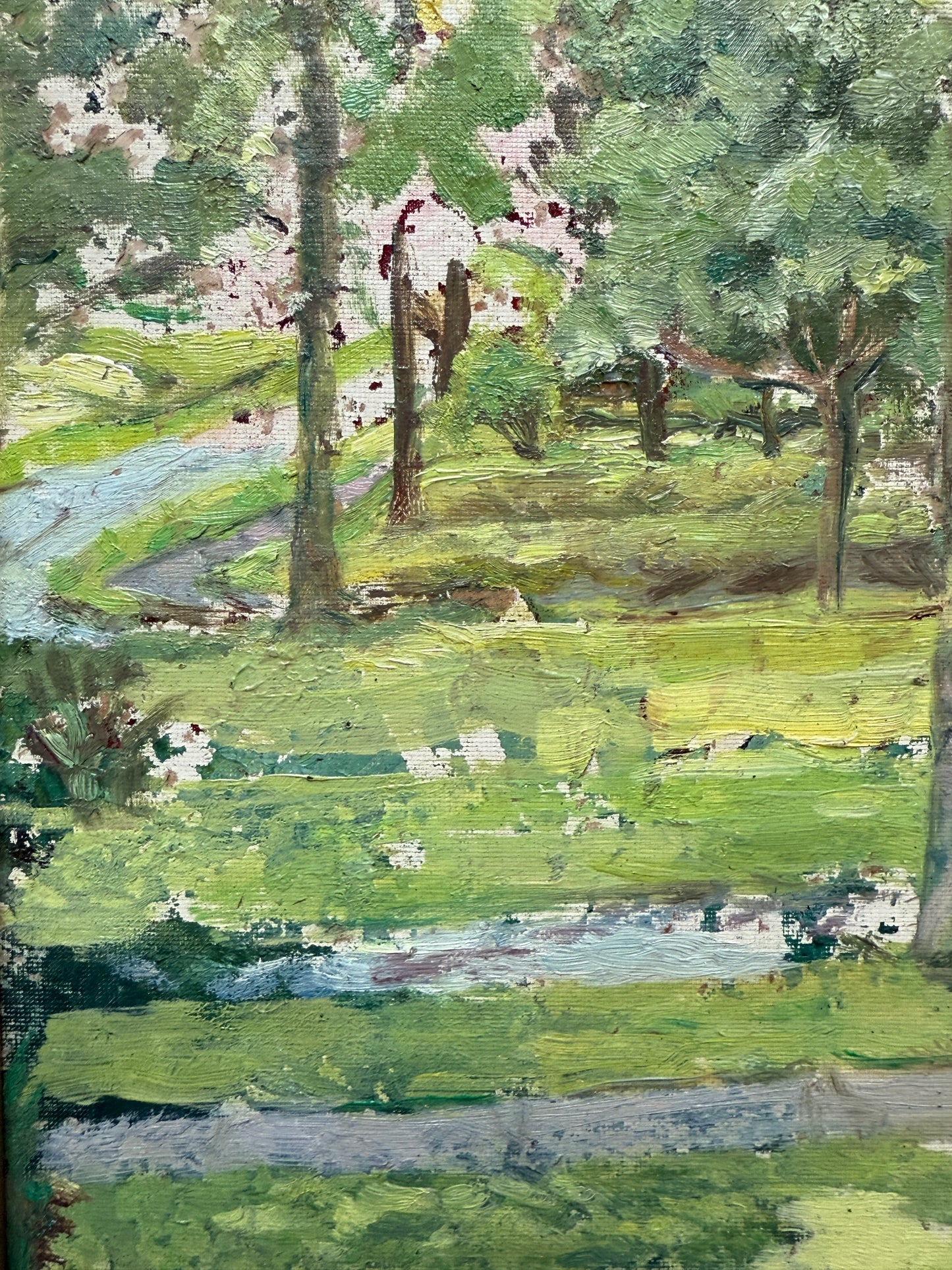 Victoria Donohue Narbrook Park Pennsylvania Landscape and Stone House Oil Painting in Gold Frame