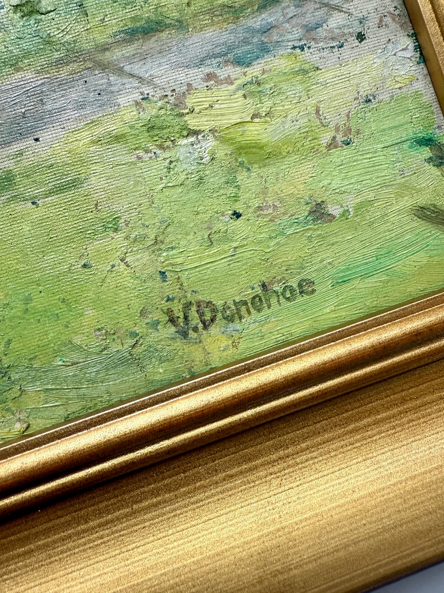 Victoria Donohue Narbrook Park Pennsylvania Landscape and Stone House Oil Painting in Gold Frame
