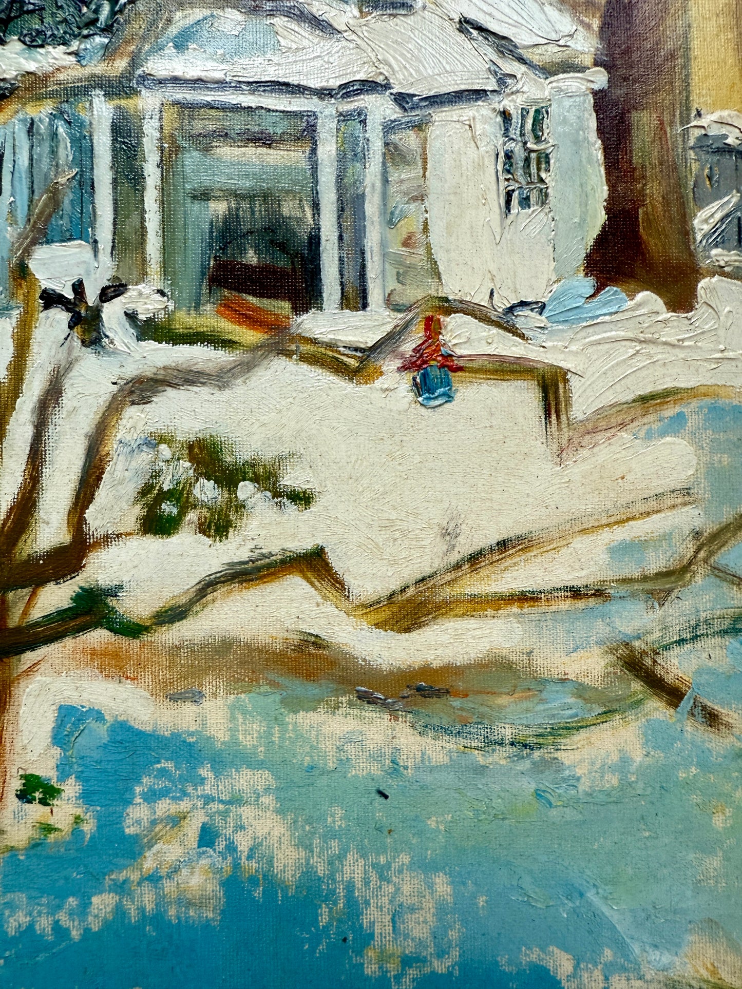 Victoria Donohue Pennsylvania Neighborhood Winter Landscape Oil Painting in Gold Frame