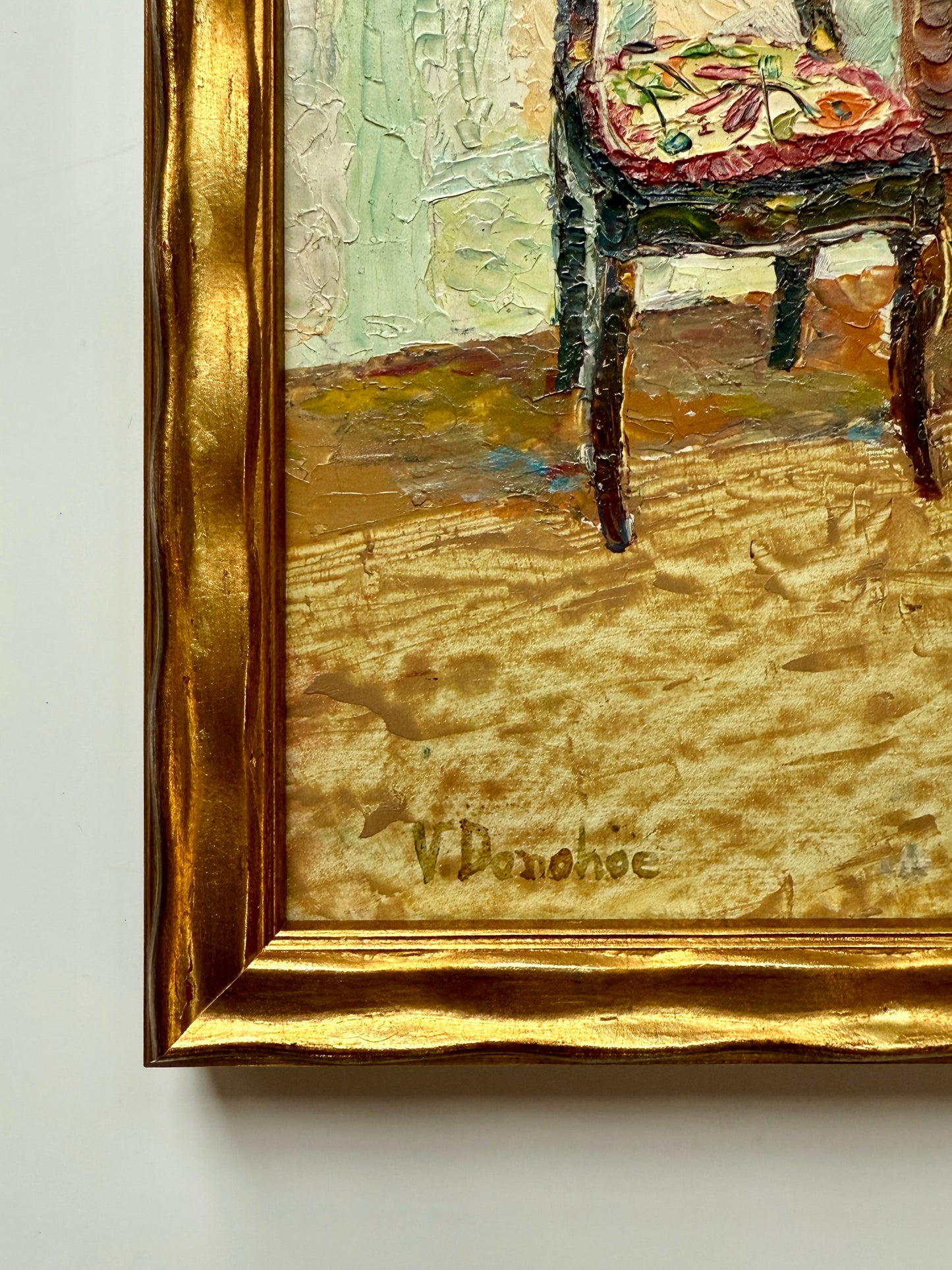 Victoria Donohue Corner Cupboard Living Room Interior Oil Painting in Wavy Gold Frame