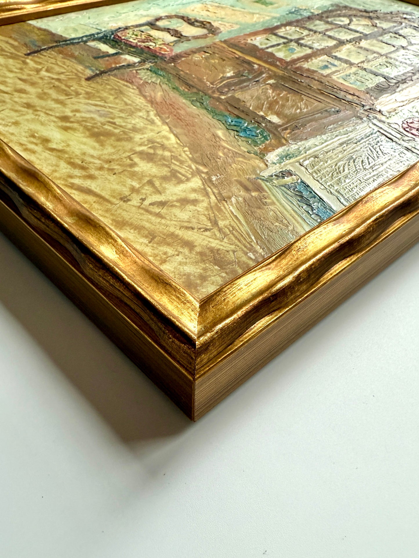 Victoria Donohue Corner Cupboard Living Room Interior Oil Painting in Wavy Gold Frame