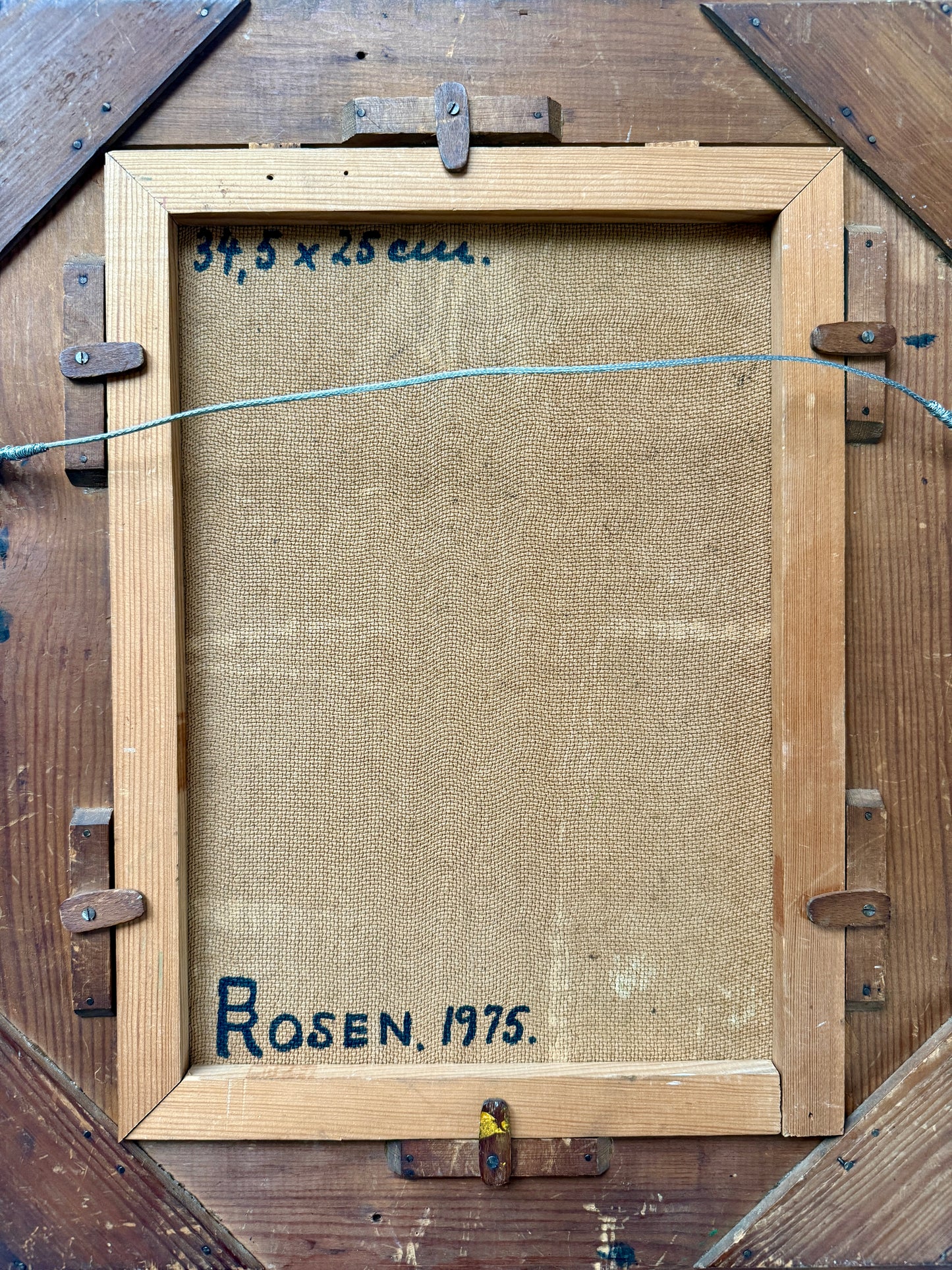 1975 Blue and Yellow Figural Couple Abstract Oil Painting in Gold Frame