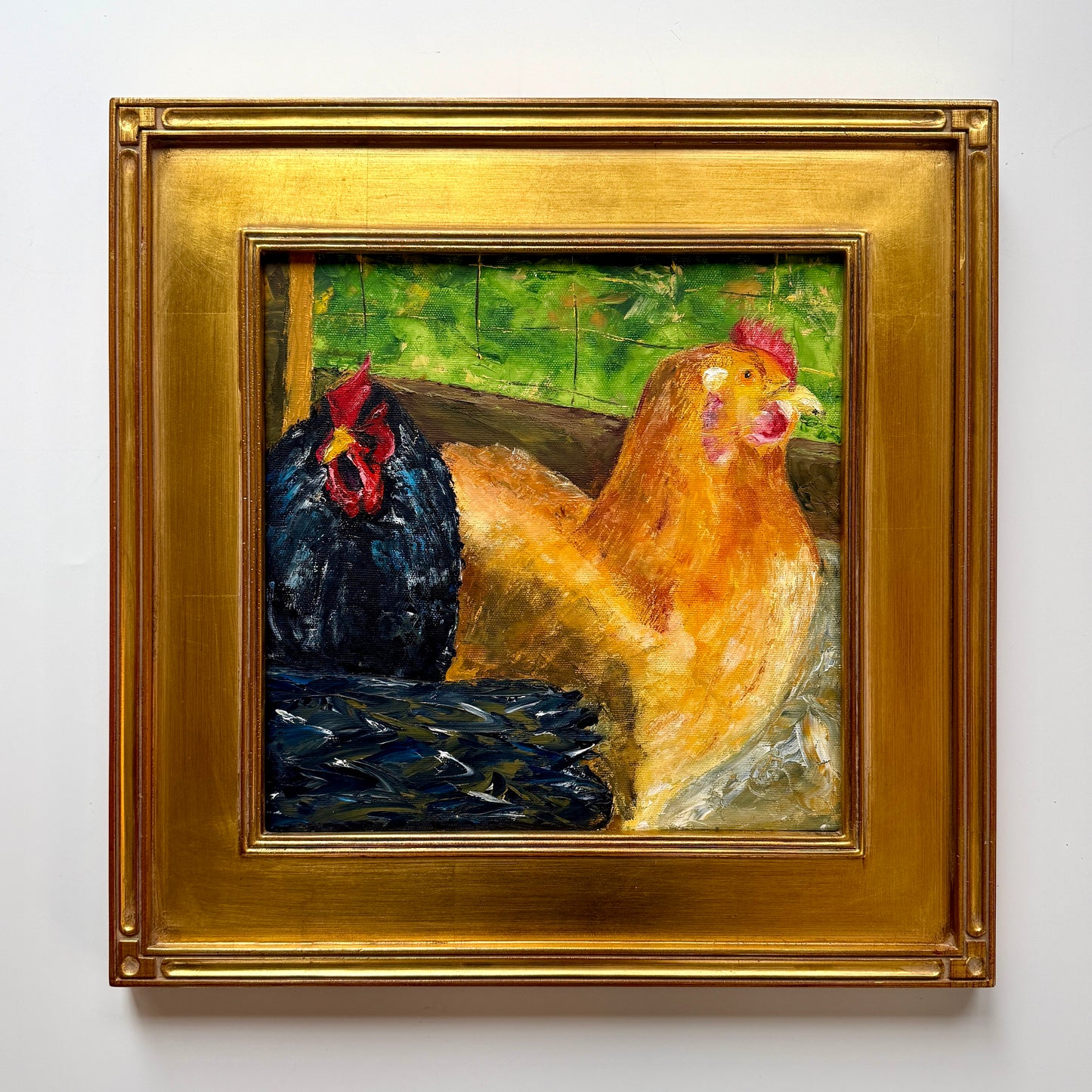 Spring Chickens Oil Painting in Gold Frame