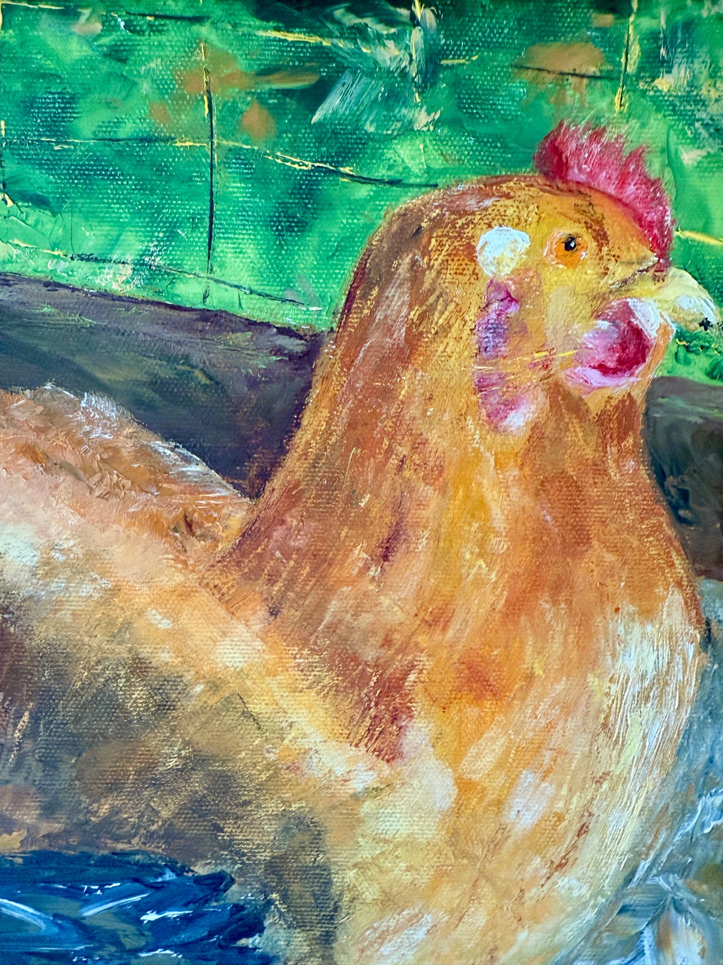 Spring Chickens Oil Painting in Gold Frame