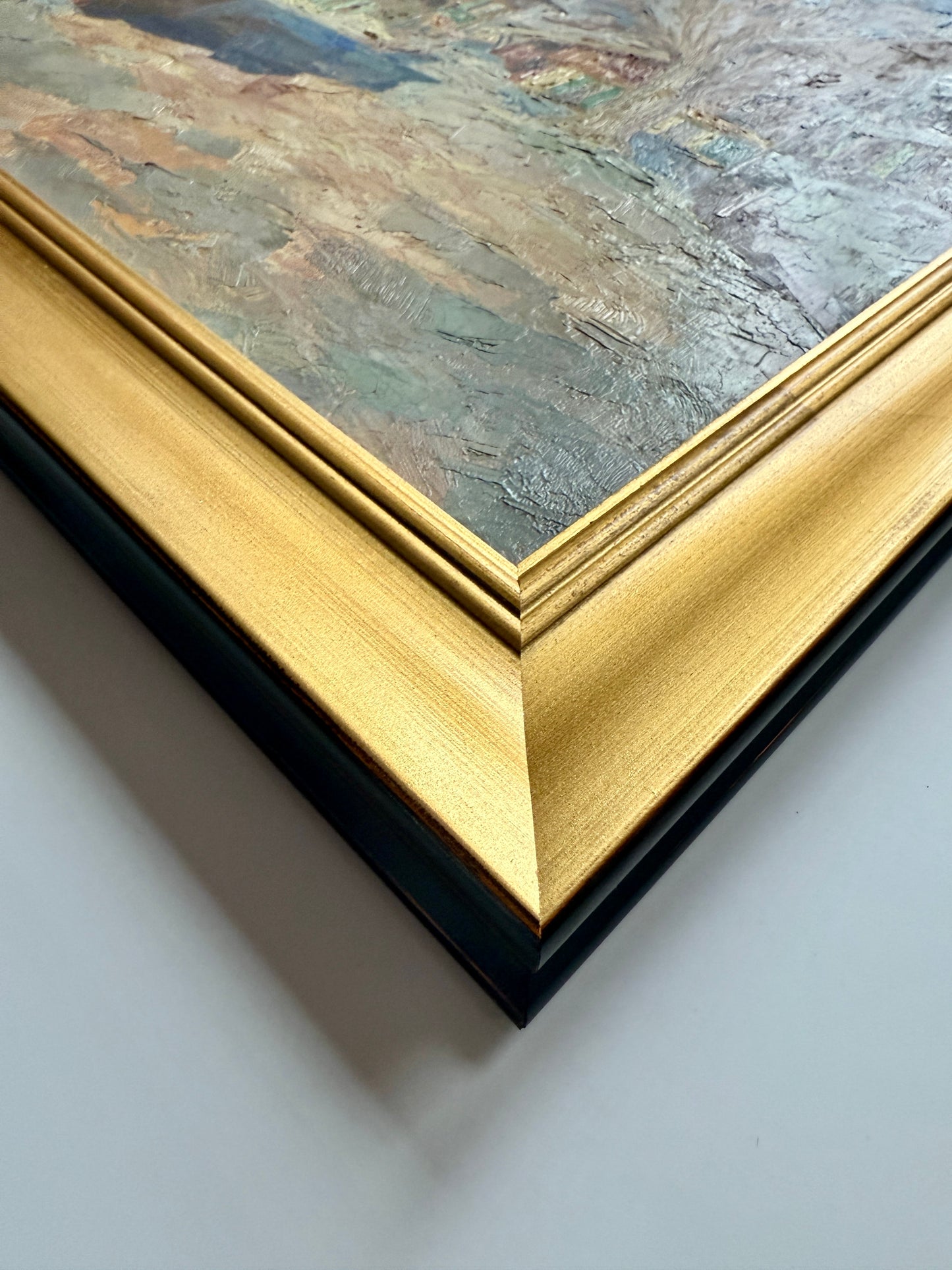 1939 Colorful French Townscape Oil Painting in Gold Frame