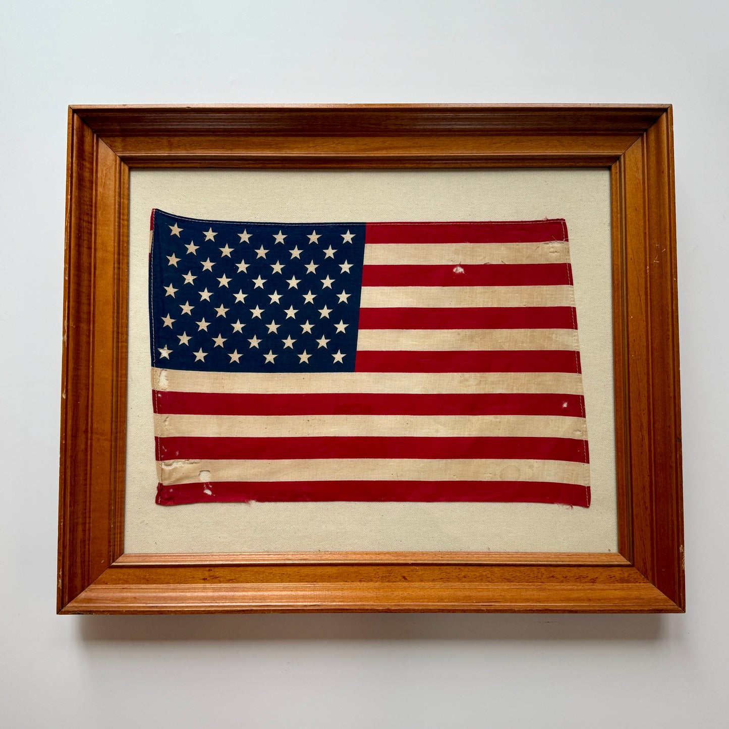 Vintage 50 Star American Flag on Duck Cloth in Maple Wood Frame
