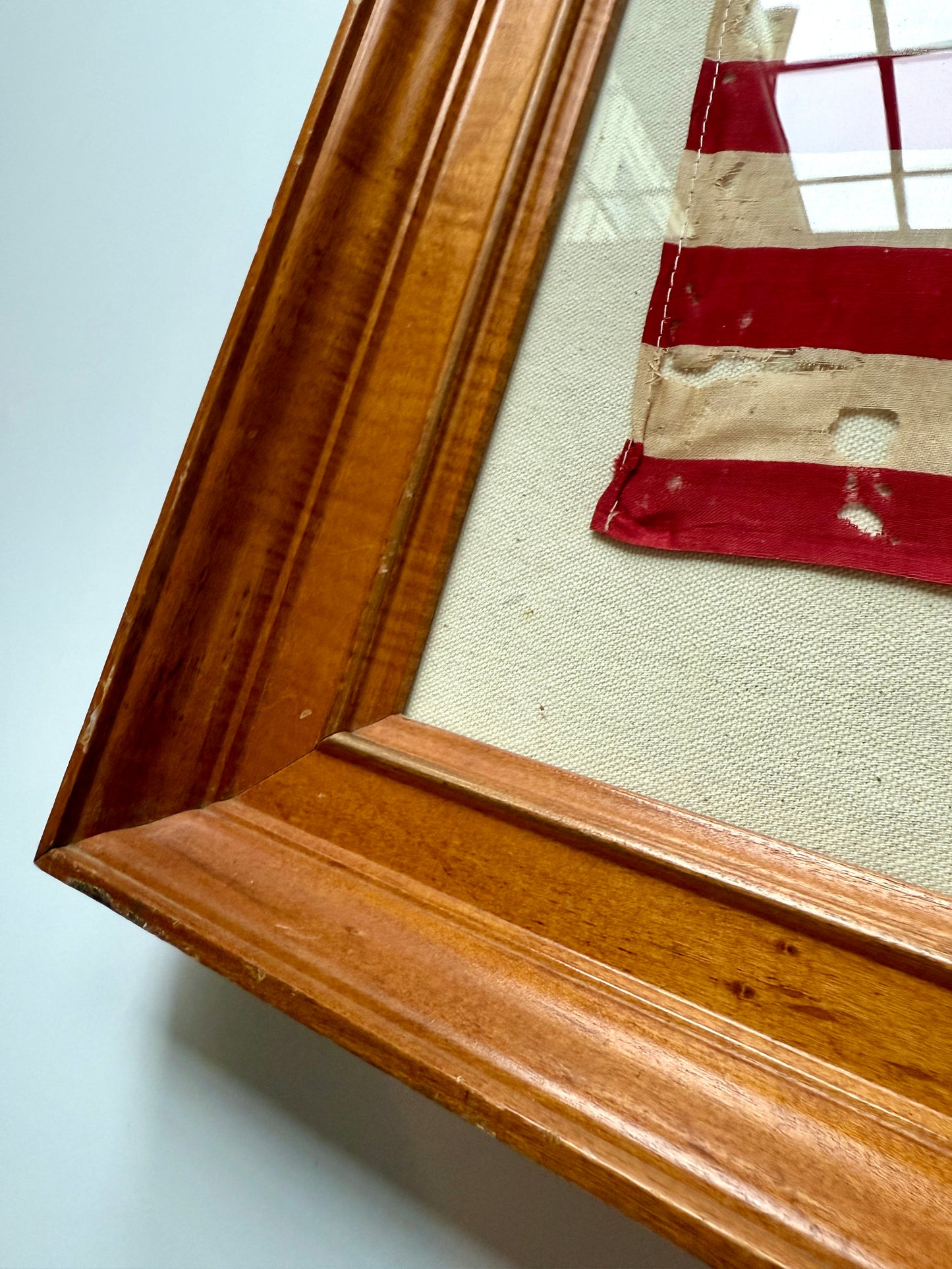 Vintage 50 Star American Flag on Duck Cloth in Maple Wood Frame