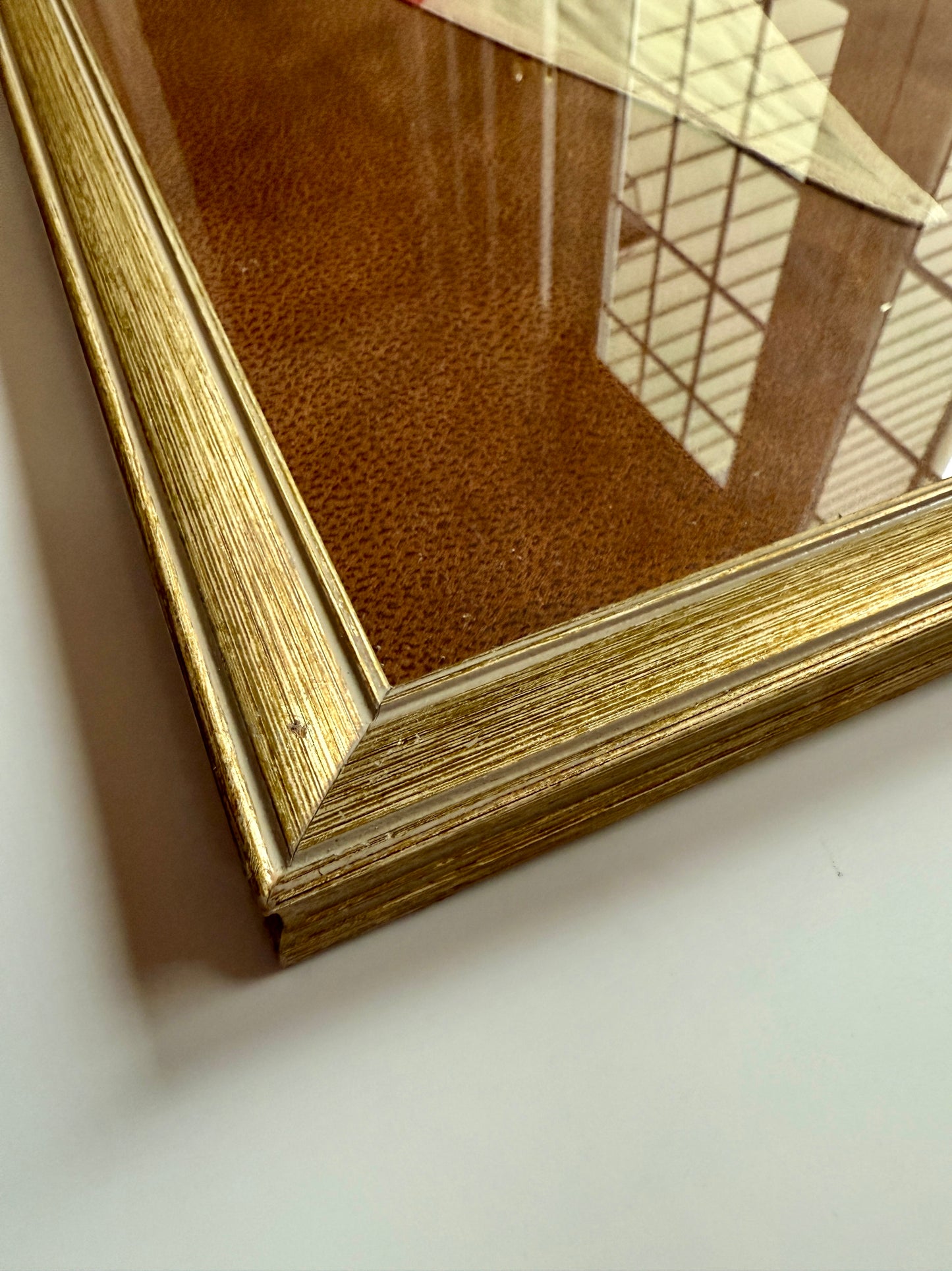 Vintage German Sailing Federation Maritime Burgee Flag on Faux Leather in Gold Frame