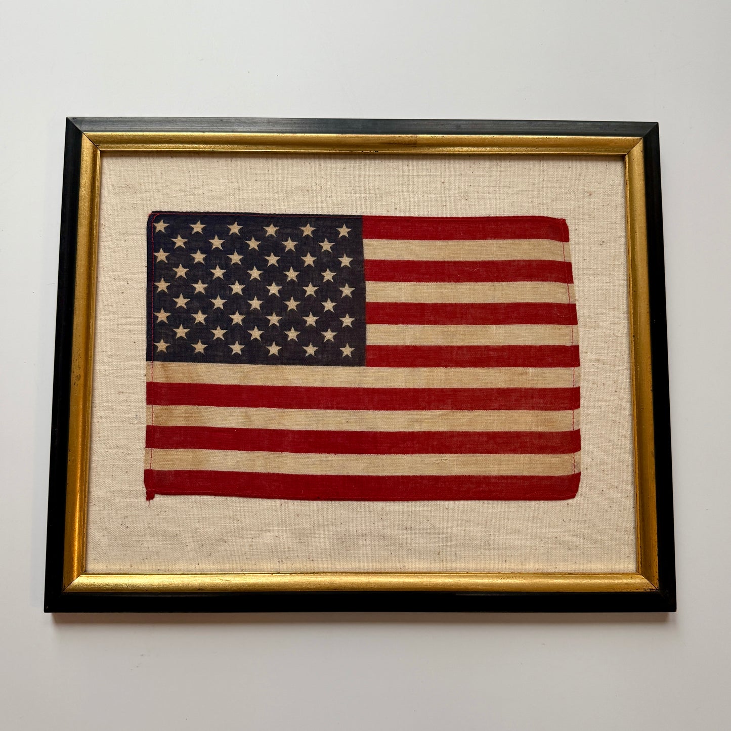 Vintage 50 Star American Flag on Duck Cloth in Black and Gold Frame