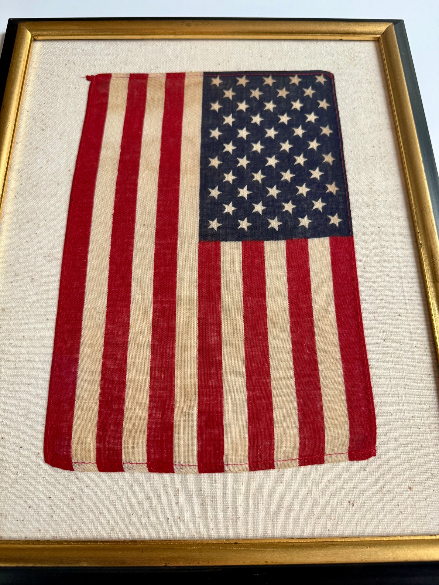 Vintage 50 Star American Flag on Duck Cloth in Black and Gold Frame