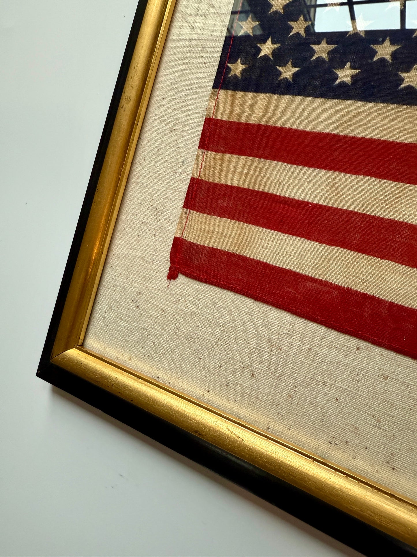 Vintage 50 Star American Flag on Duck Cloth in Black and Gold Frame