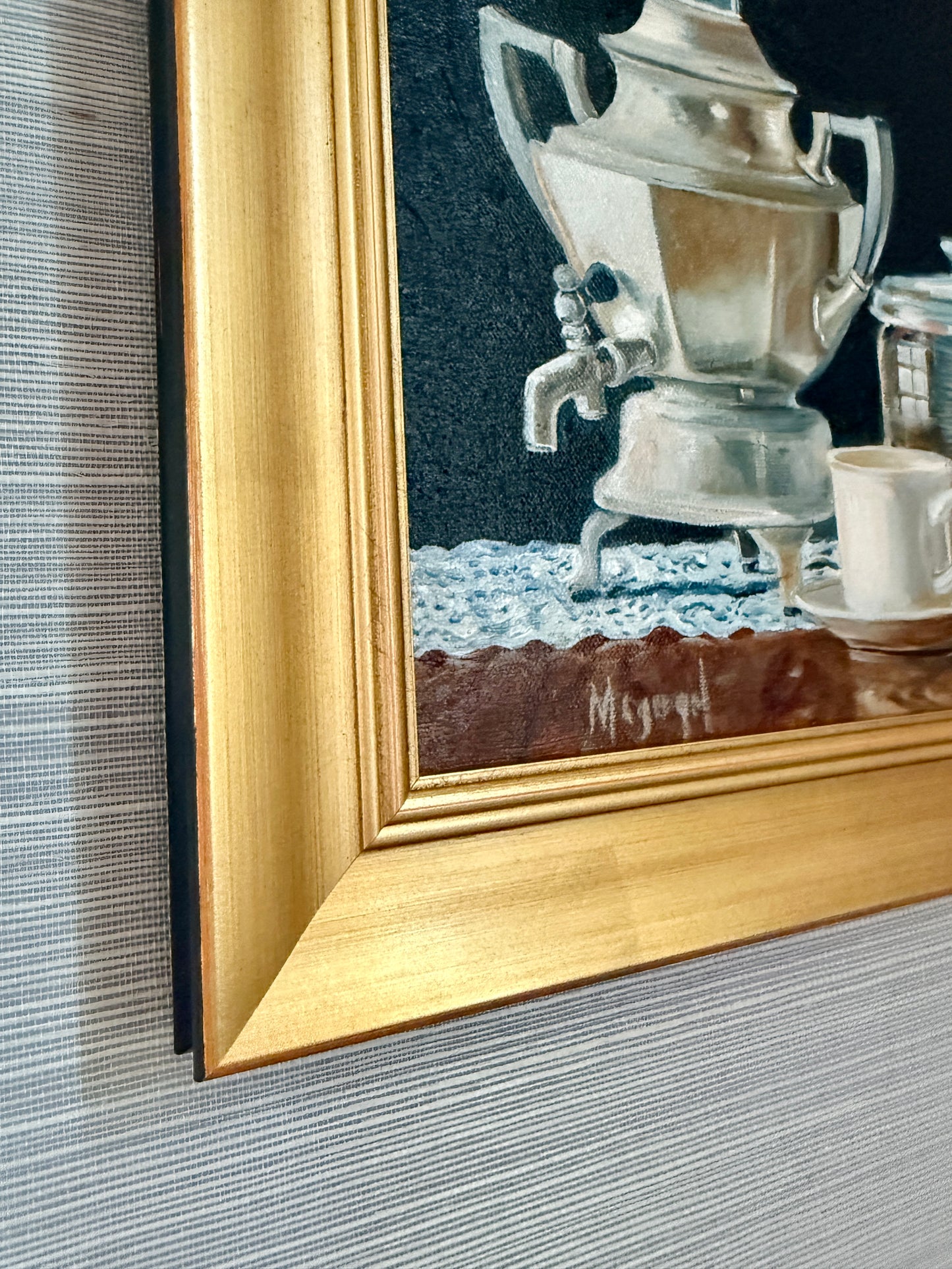 Pair of Brian Magargal Fresh Lemonade and Fresh Tea Still Life Oil Paintings in Gold Frames