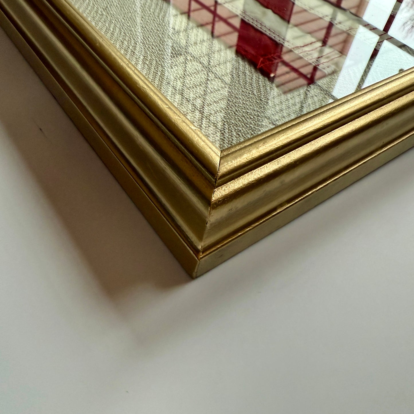 Vintage American Yacht Ensign Flag on Tan Herringbone Fabric in Gold Frame
