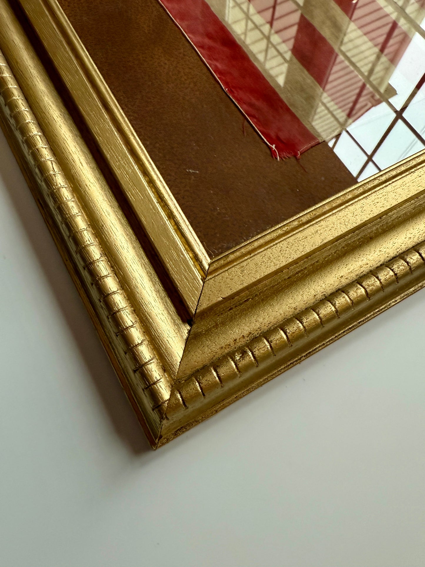 Vintage 50 Star American Flag on Faux Leather in Gold Frame