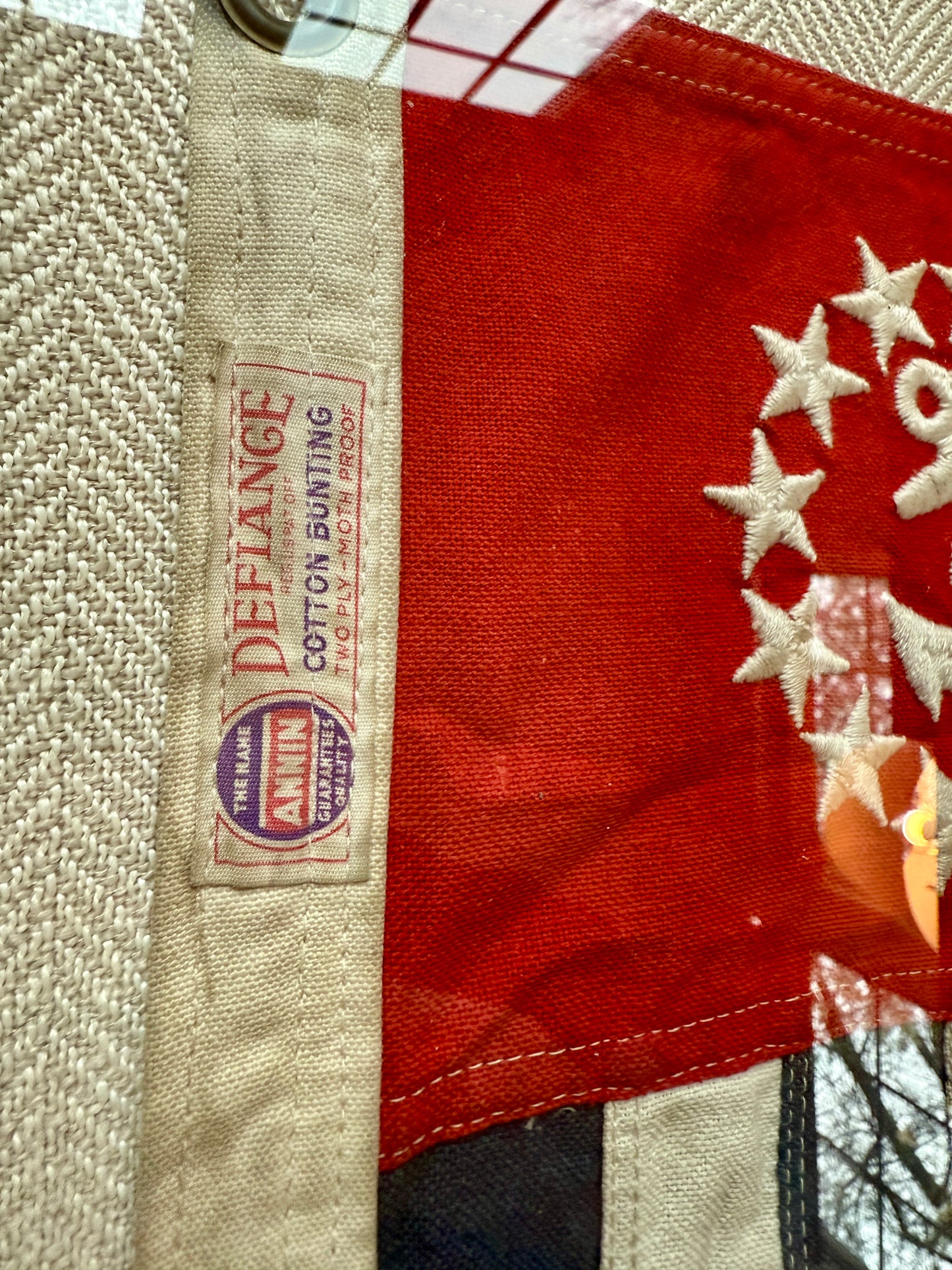 Vintage United States Power Squadron Boston Yacht Club Ensign Cotton Canvas Defiance Flag Mounted on Tan Herringbone in Gold Frame