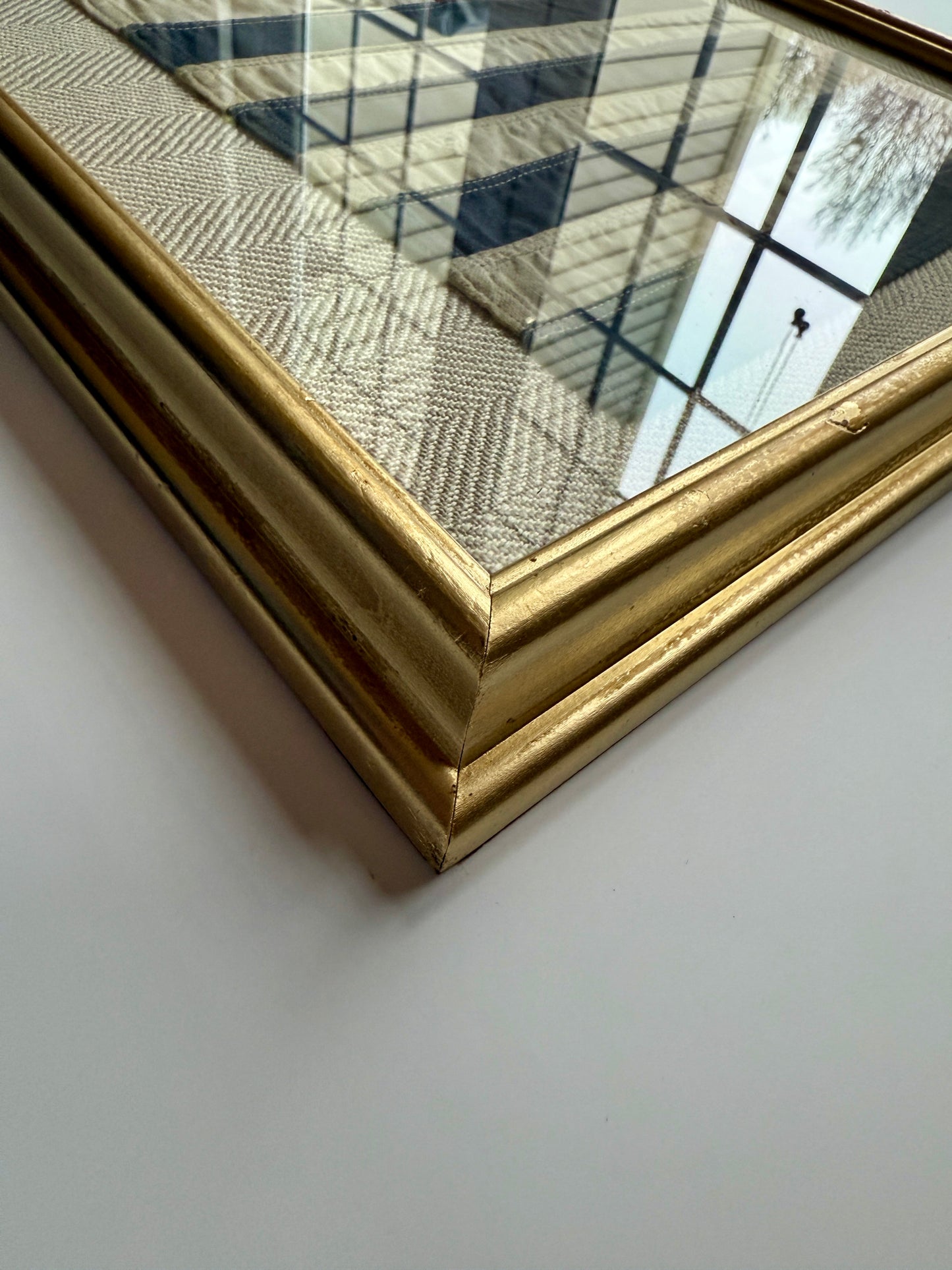 Vintage United States Power Squadron Boston Yacht Club Ensign Cotton Canvas Defiance Flag Mounted on Tan Herringbone in Gold Frame