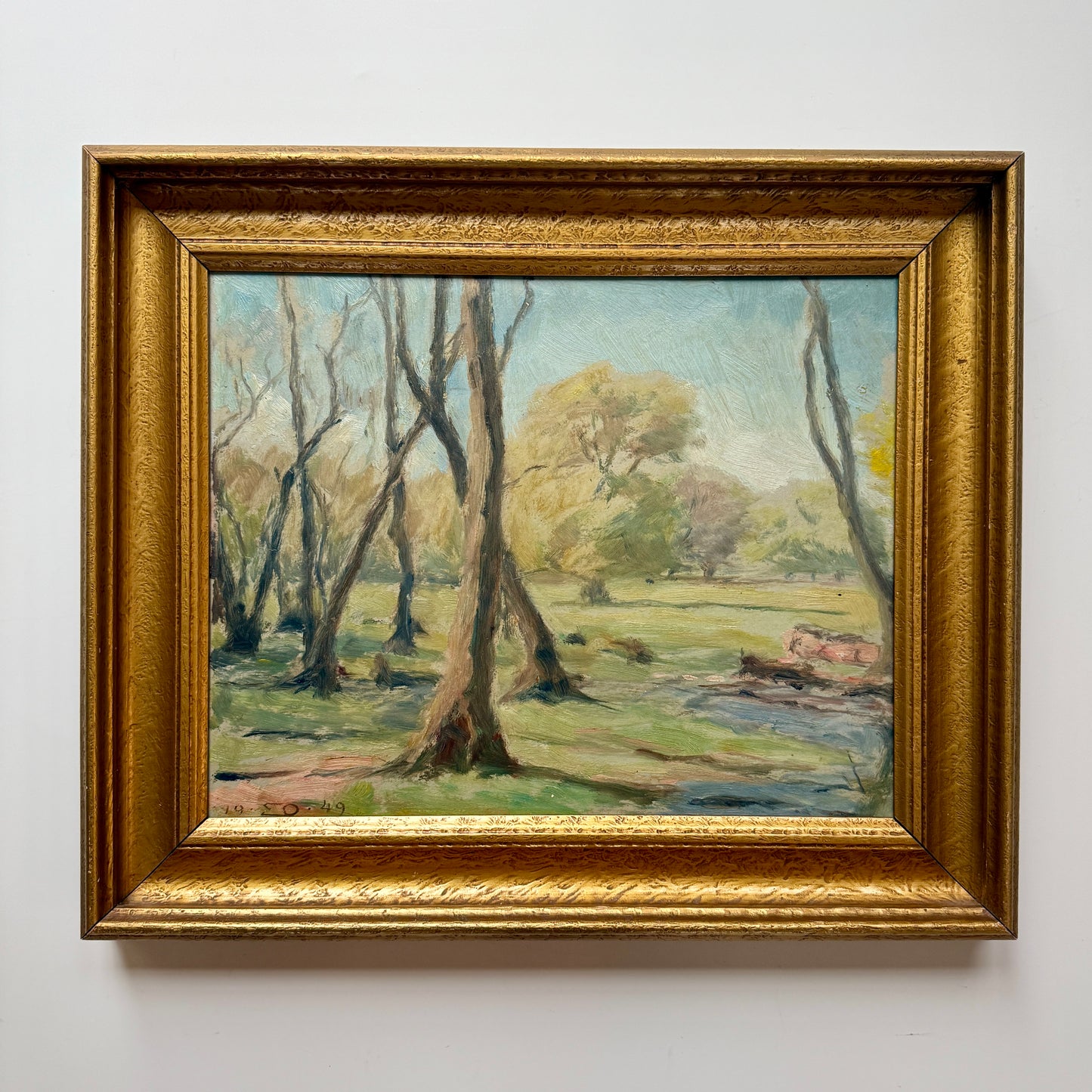 1949 Einar Olsen Impressionist Park Landscape Oil Painting in Gold Frame