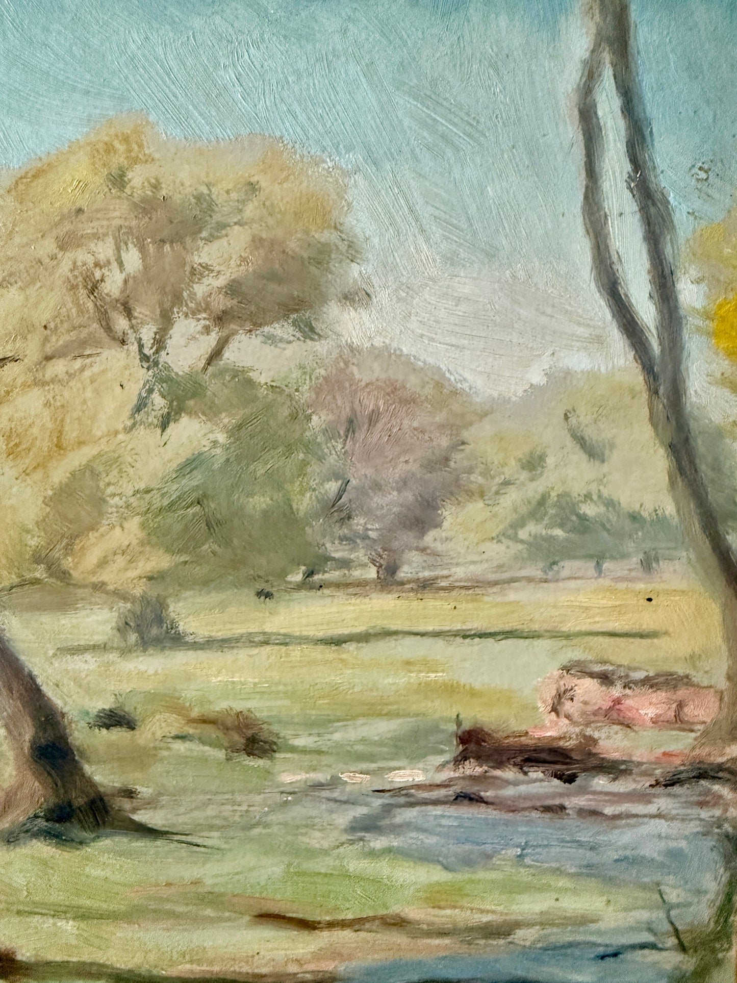1949 Einar Olsen Impressionist Park Landscape Oil Painting in Gold Frame