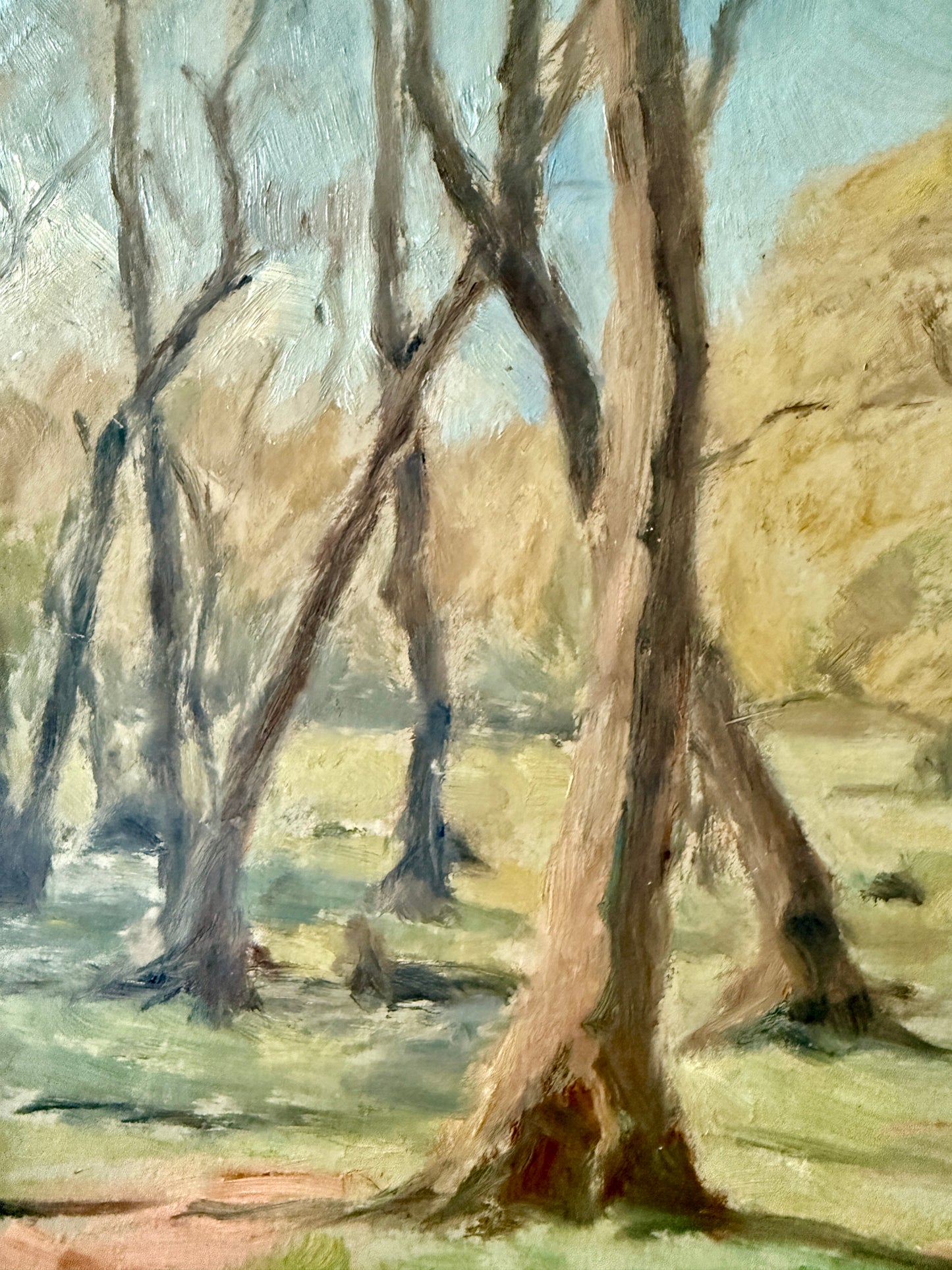1949 Einar Olsen Impressionist Park Landscape Oil Painting in Gold Frame